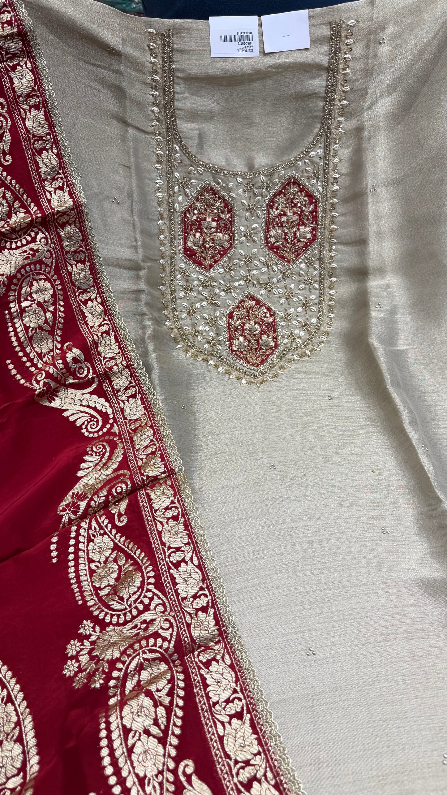 Premium Unstitched Pure Shimmer Tissue Embroidered Suit with Designer Banarasi Dupatta | Nakshi & Zardozi Handwork | Luxury Wedding Wear