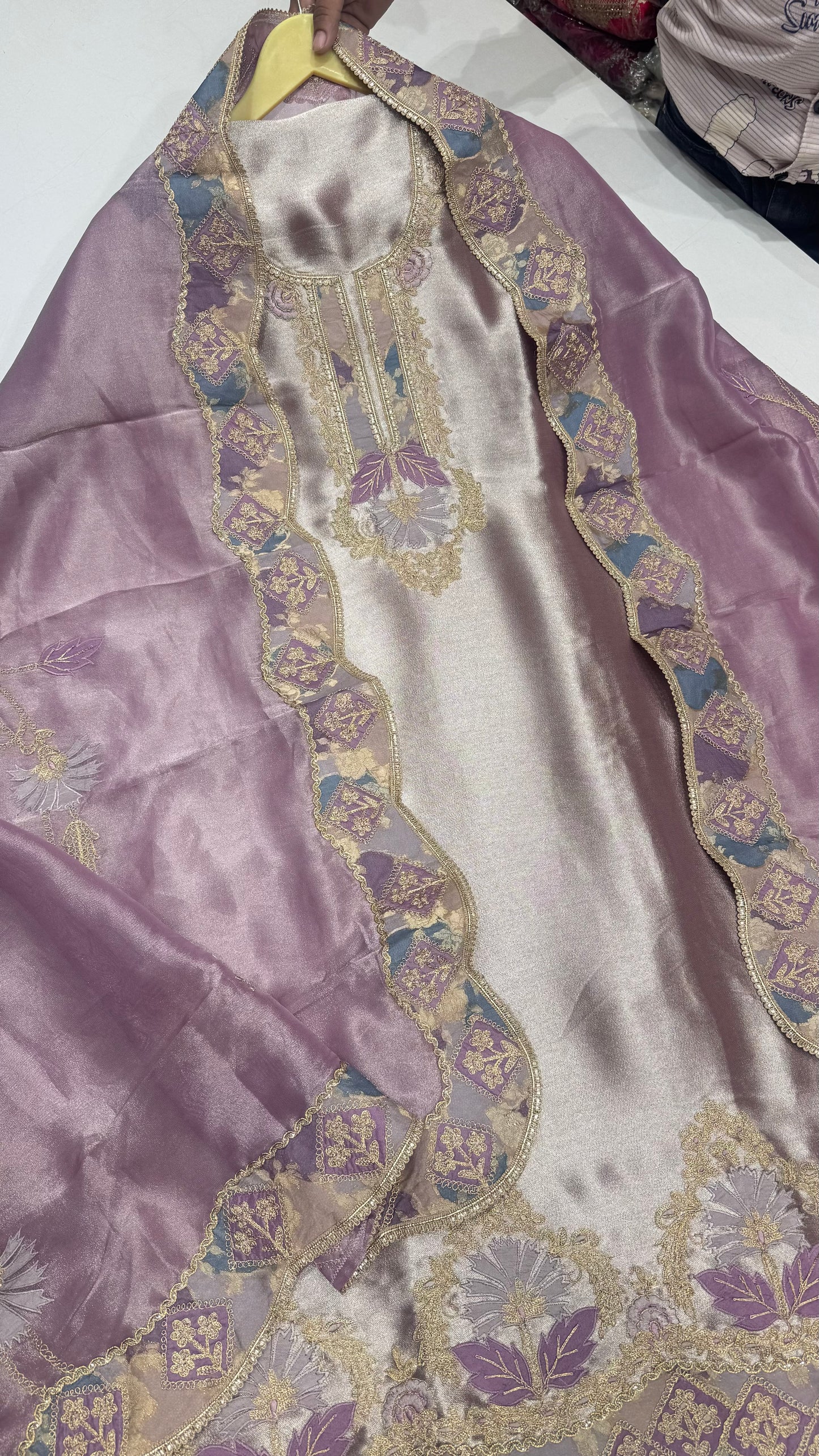 Luxury Shimmer Tissue Unstitched Suit with Zari & Sequin Embroidery