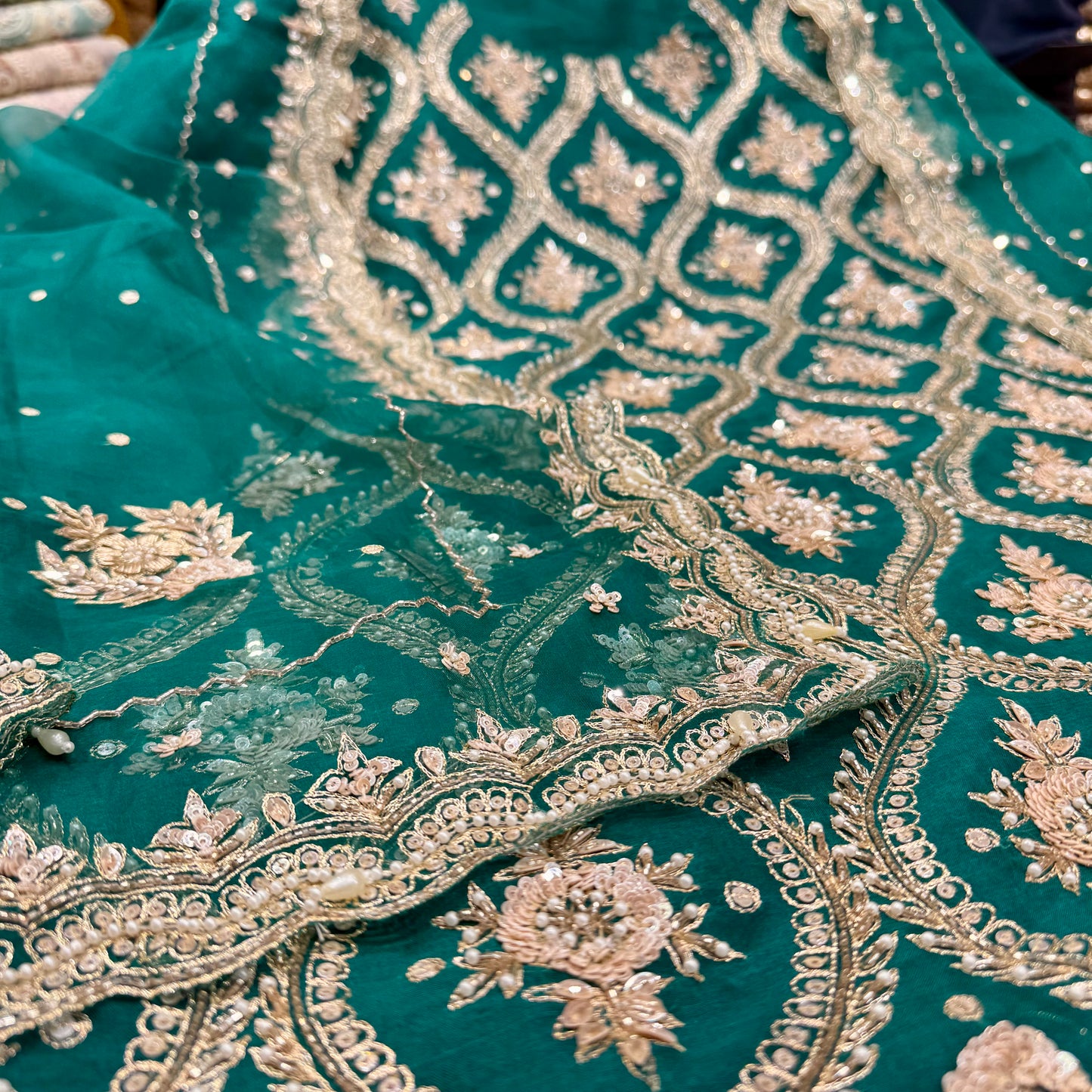 Pure Orgenza Front Zardozi handwork suit set