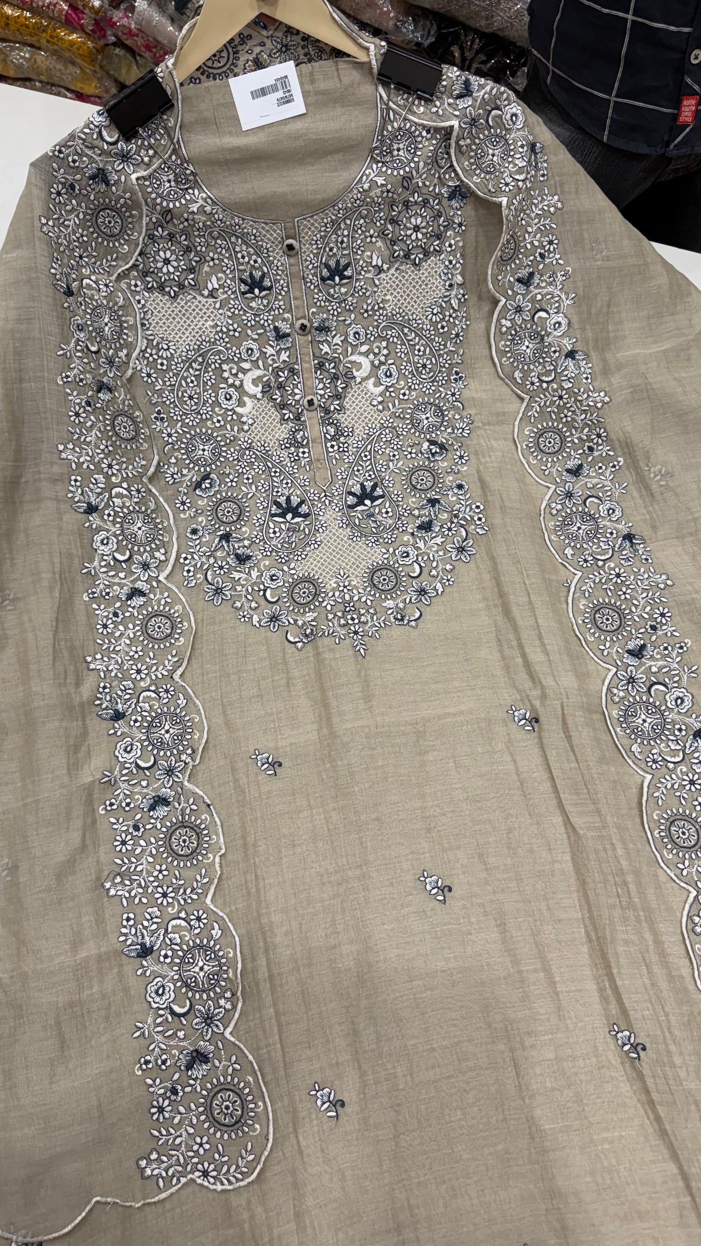 Luxury Unstitched Pure Mulmul Cotton Embroidered Suit | Premium Resham Thread Work Shirt & Dupatta | Soft Summer Cotton Dress Material with Cotton Bottom | Designer Ethnic Wear