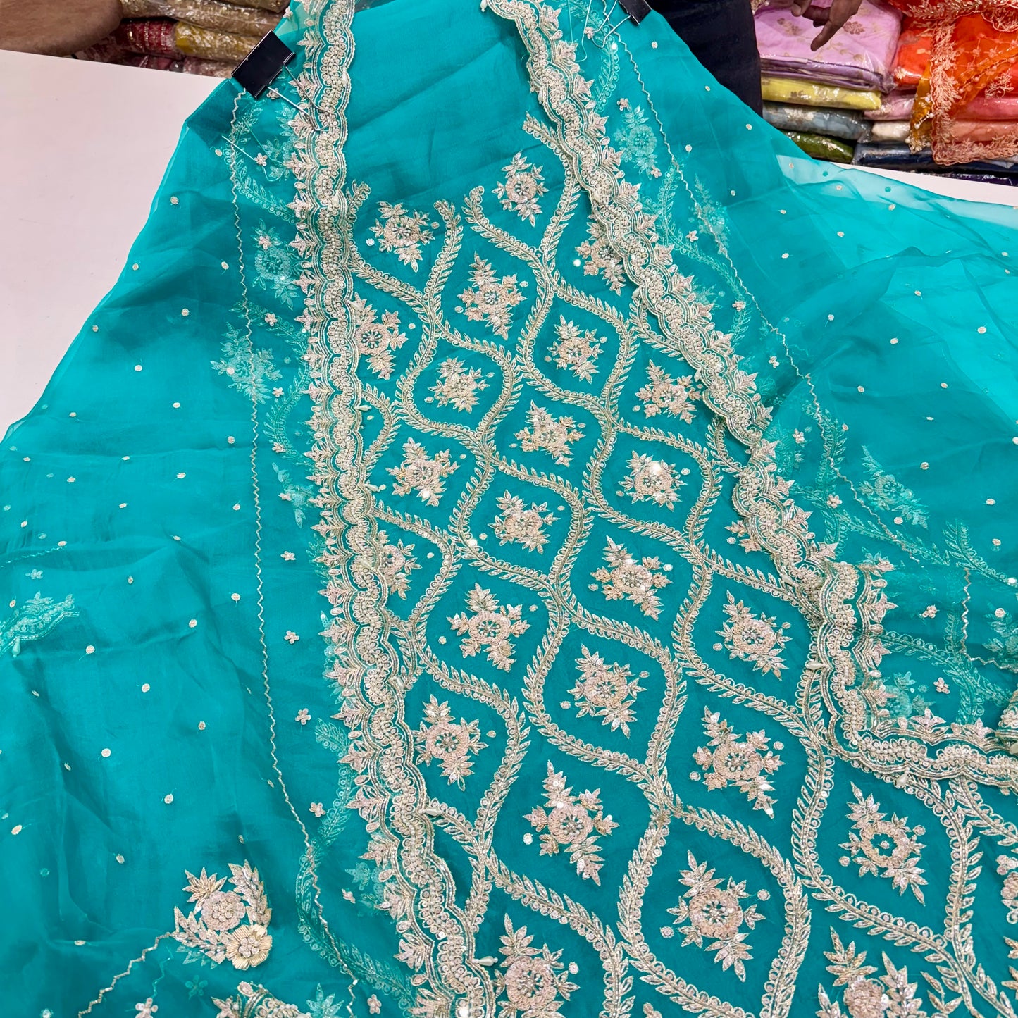 Pure Orgenza Front Zardozi handwork suit set