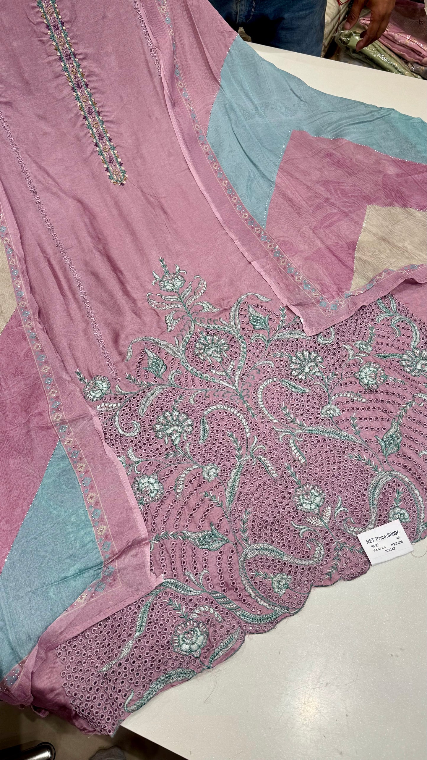 Opada Silk Unstitched Embroidered Suit with Printed Chinon Dupatta