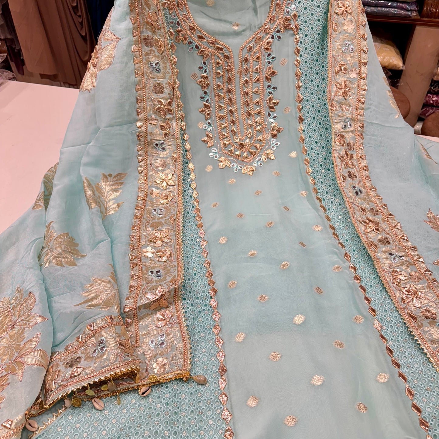 Designer Gotta patti Orgenza Suit set with heavy dupatta