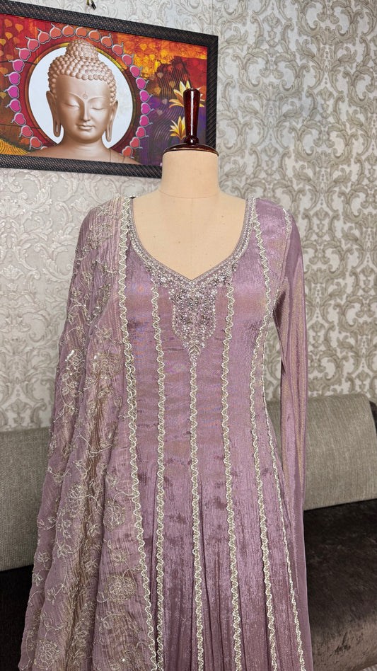 Luxury Readymade Pure Tissue Floor-Length Anarkali with Heavy Jaal Dupatta (Free Size up to 44 Bust)