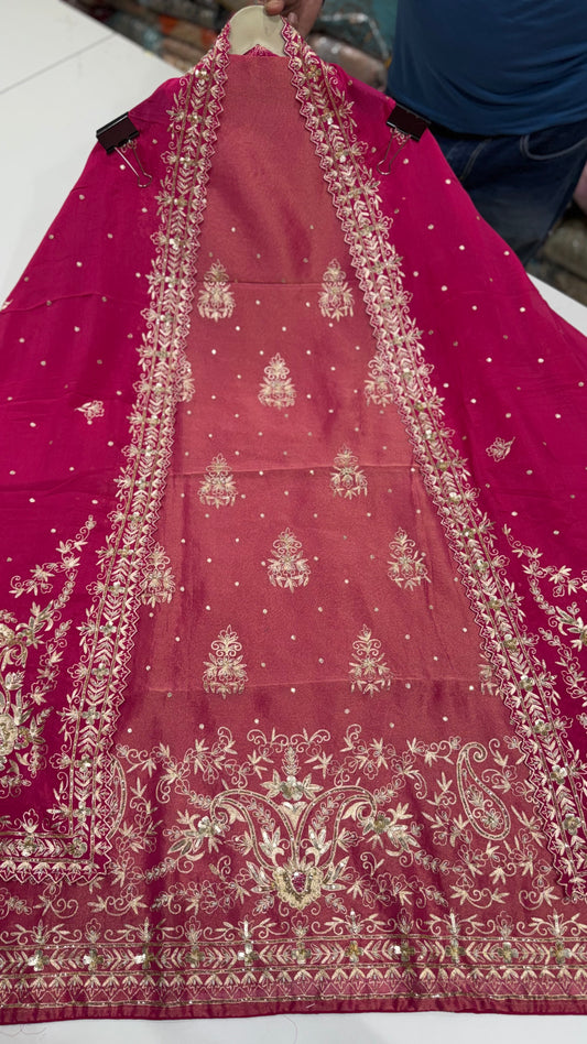 Shimmer handwork fourside border dupatta suit set