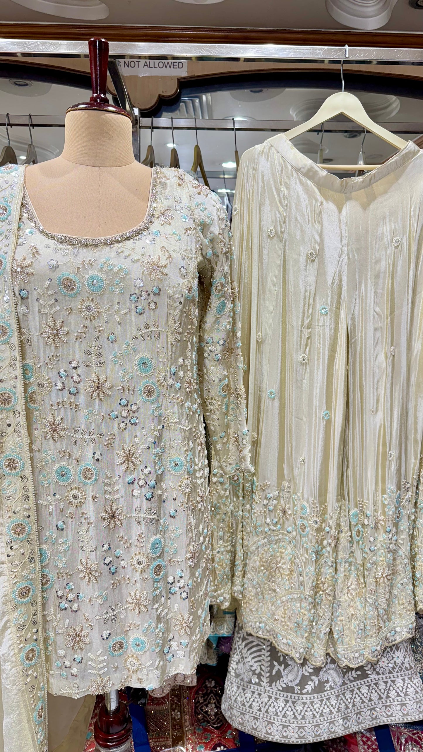 Luxury Zardozi Hand Embroidered Readymade Sharara Suit – Free Size (Up to 42” Bust)