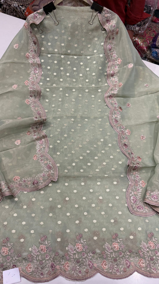 ✨ Pastel Grace Handloom Tissue Unstitched Suit Set