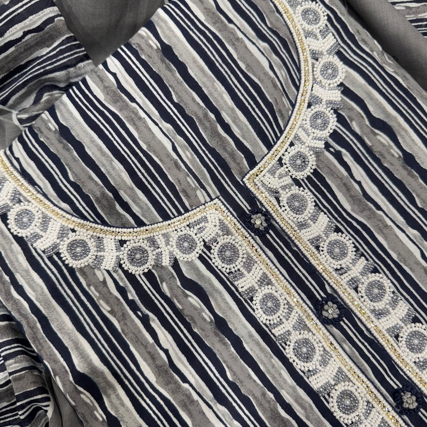 Navy blue Cotton printed suit set