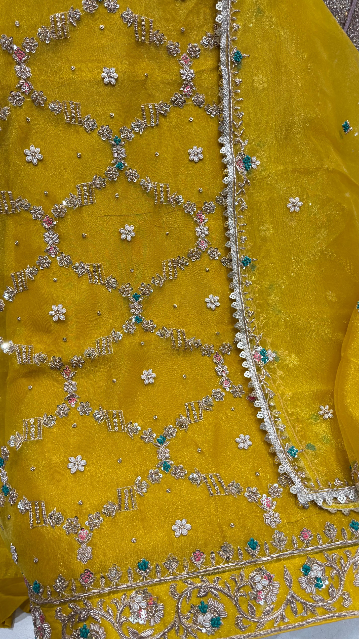 ✨ Royal Pure Glass Organza Heavy Zardozi Handworked Unstitched Suit Set