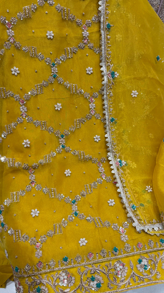 ✨ Royal Pure Glass Organza Heavy Zardozi Handworked Unstitched Suit Set