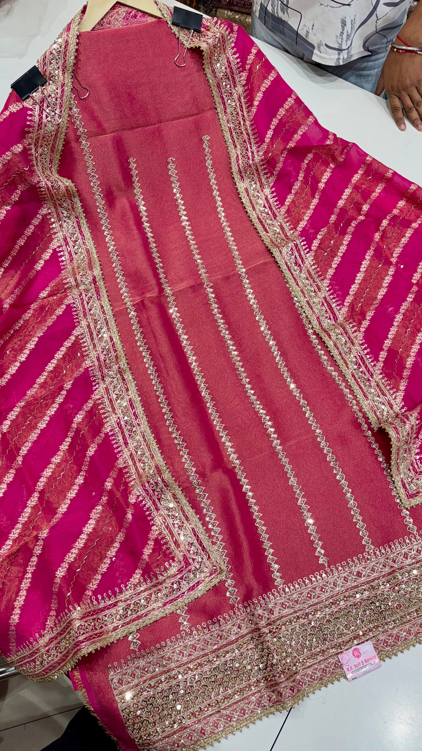 Designer Shimmer Tissue Unstitched Suit with Zardozi, Sequins & Nalki Work