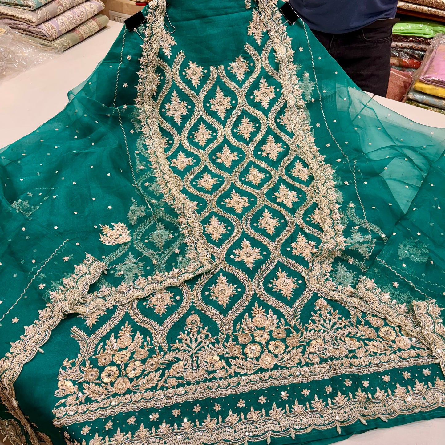 Pure Orgenza Front Zardozi handwork suit set