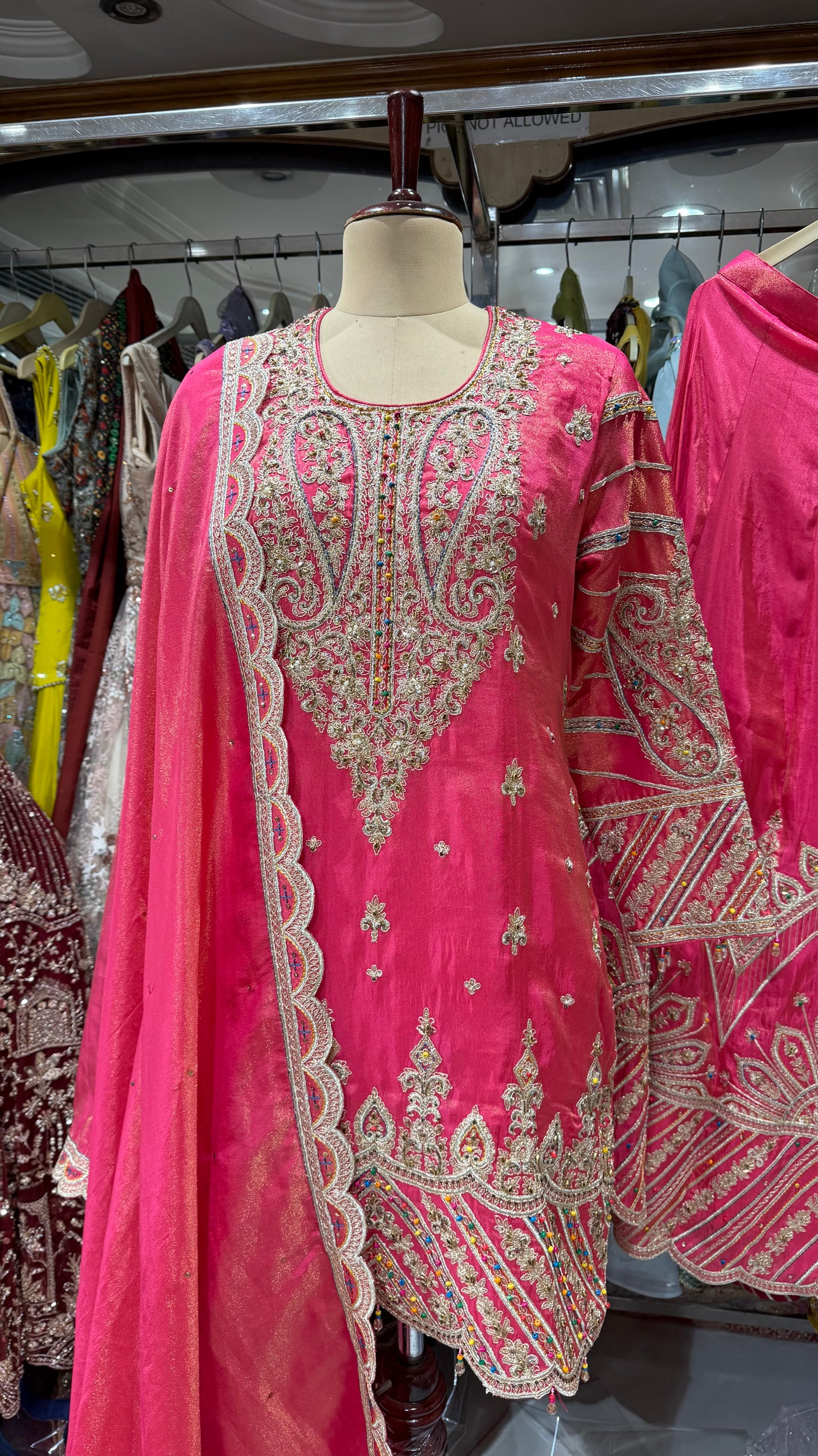 Readymade Pure Tissue Sharara Suit with Heavy Hand Embroidery – Free Size (Up to 44” Bust)