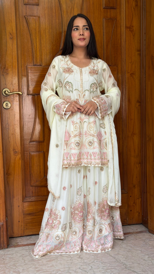 Elegance Chinon Sharara Suit Set with Hand Nakashi Embroidery