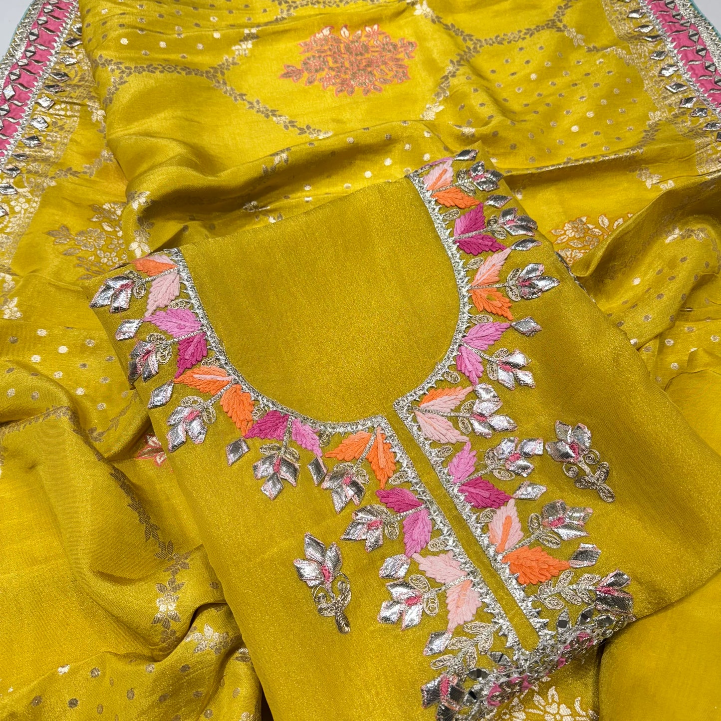 Mustard Tissue Silk Gotta patti suit set