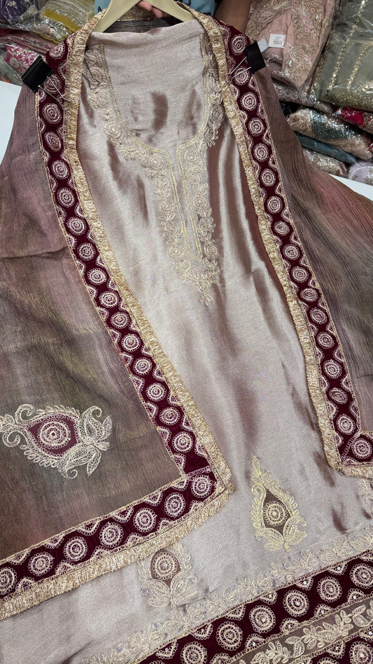 Designer Shimmer tissue welvet embroidery suit