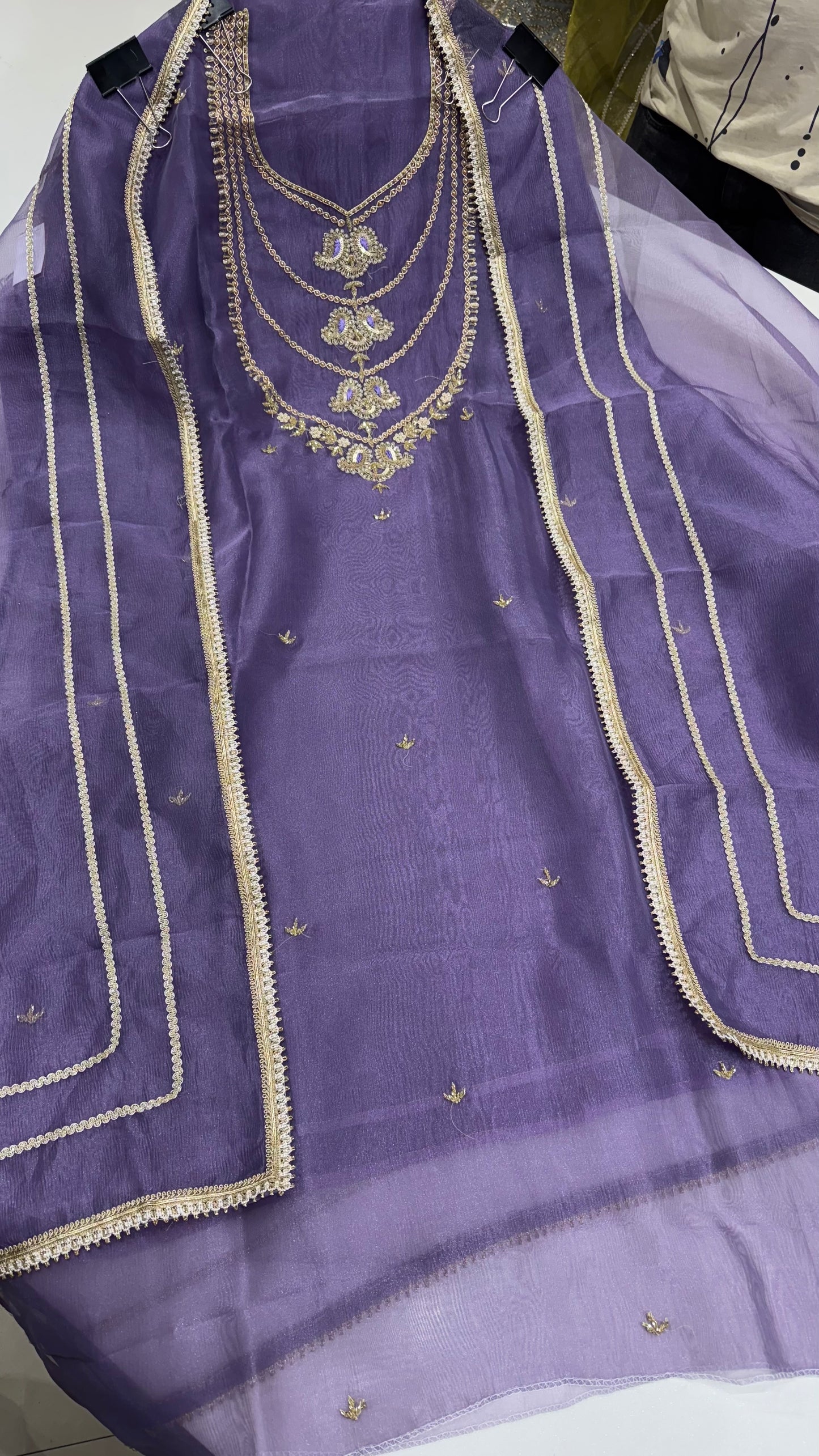 Designer Glass Tissue Hand-Embroidered Unstitched Suit