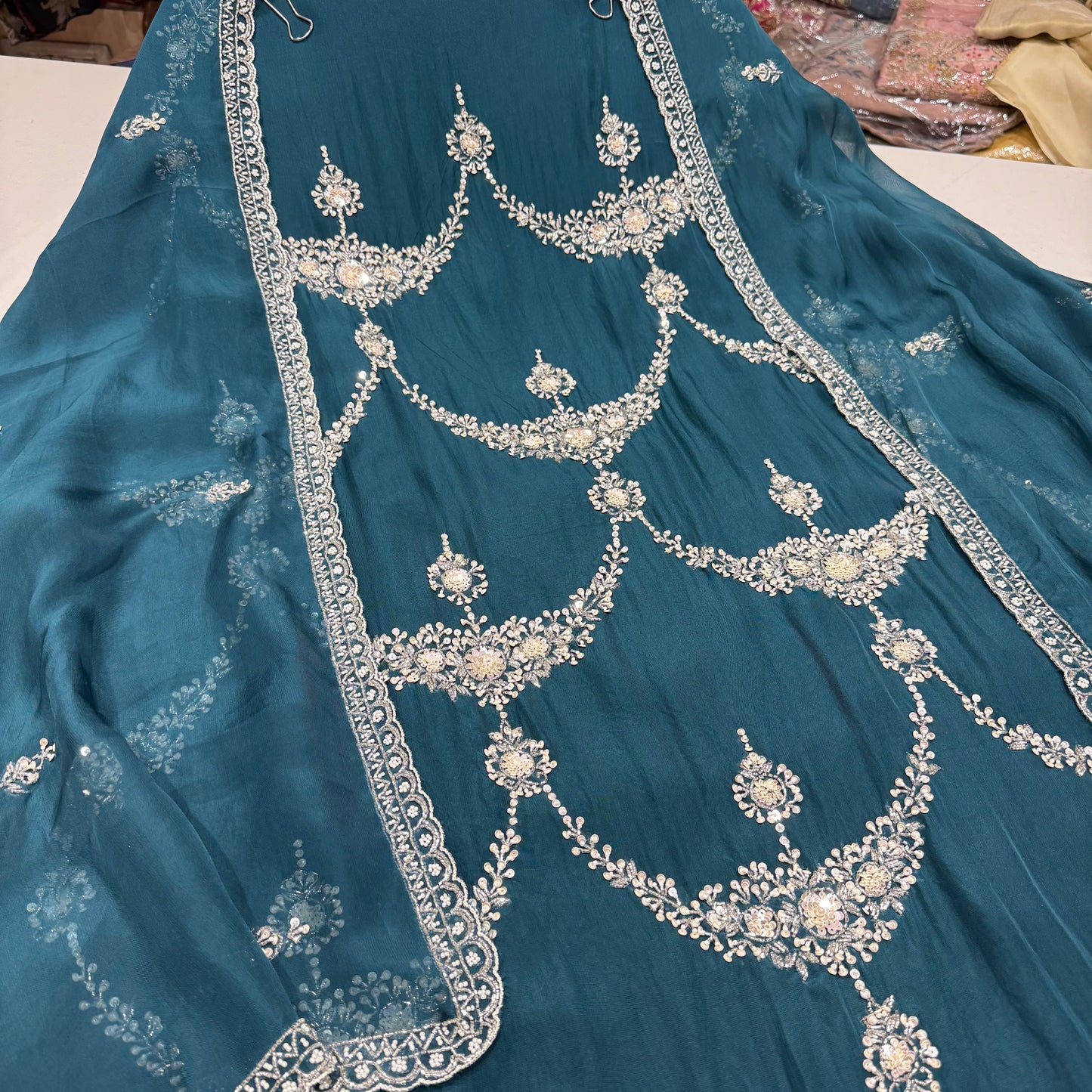 Luxury Hand-Embroidered Organza Suit with Designer Dupatta & 2.5m Silk Bottom