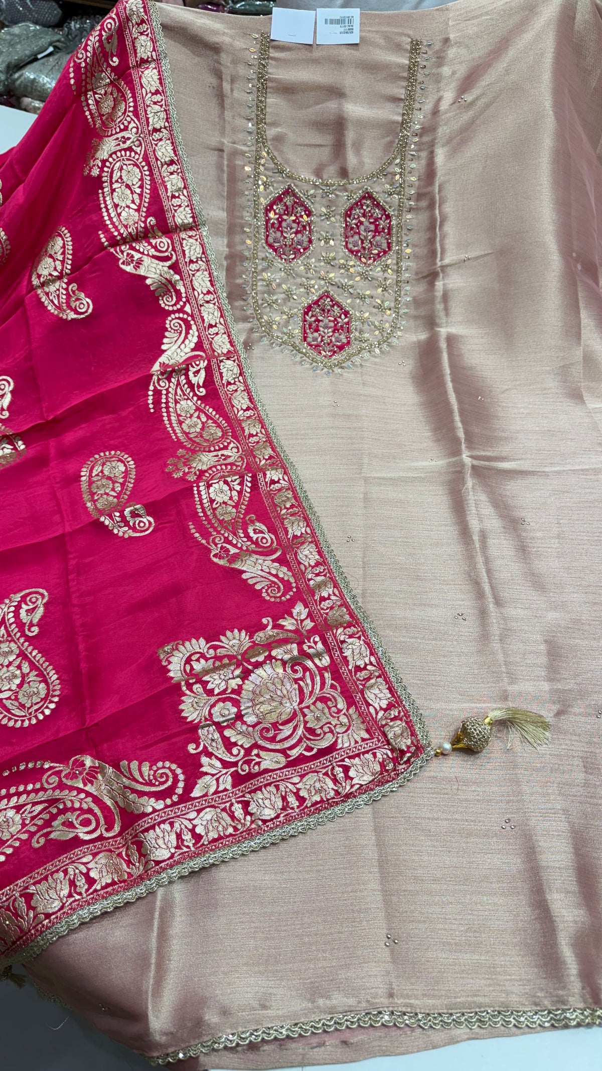 Premium Unstitched Pure Shimmer Tissue Embroidered Suit with Designer Banarasi Dupatta | Nakshi & Zardozi Handwork | Luxury Wedding Wear