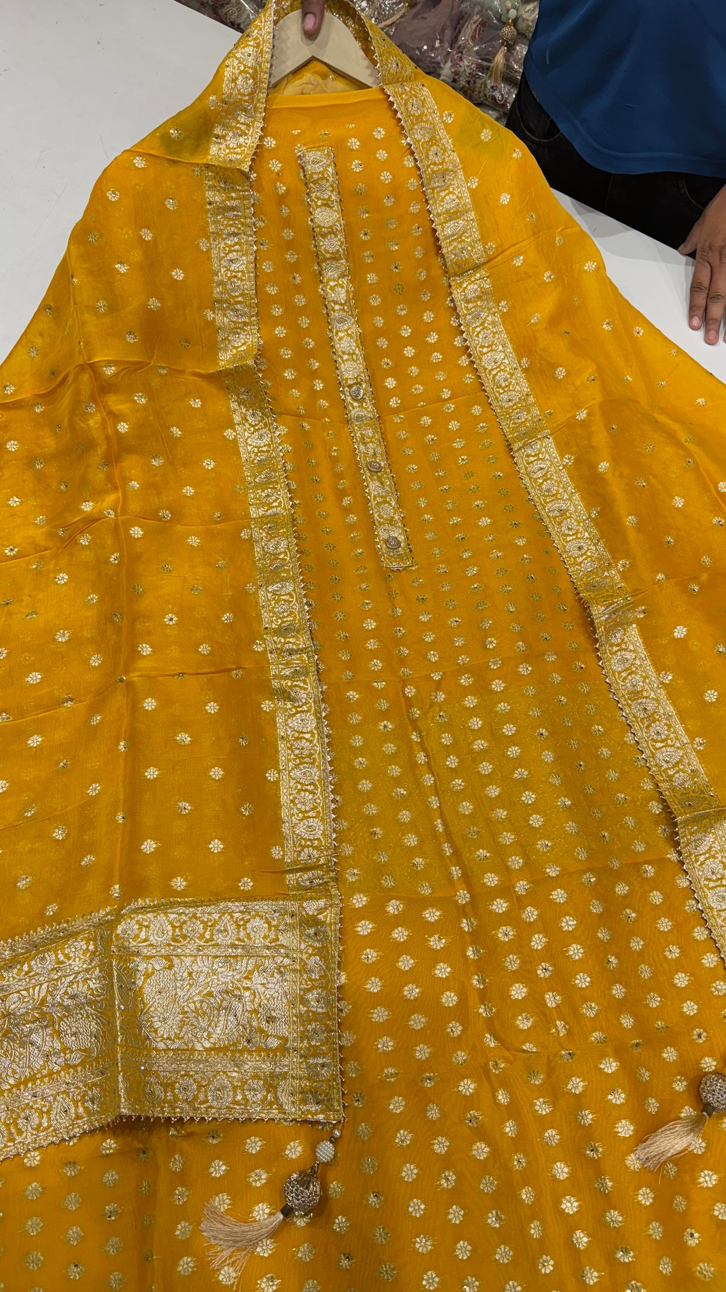 Elegant Hand-Embroidered Unstitched Mysore Georgette Suit Set