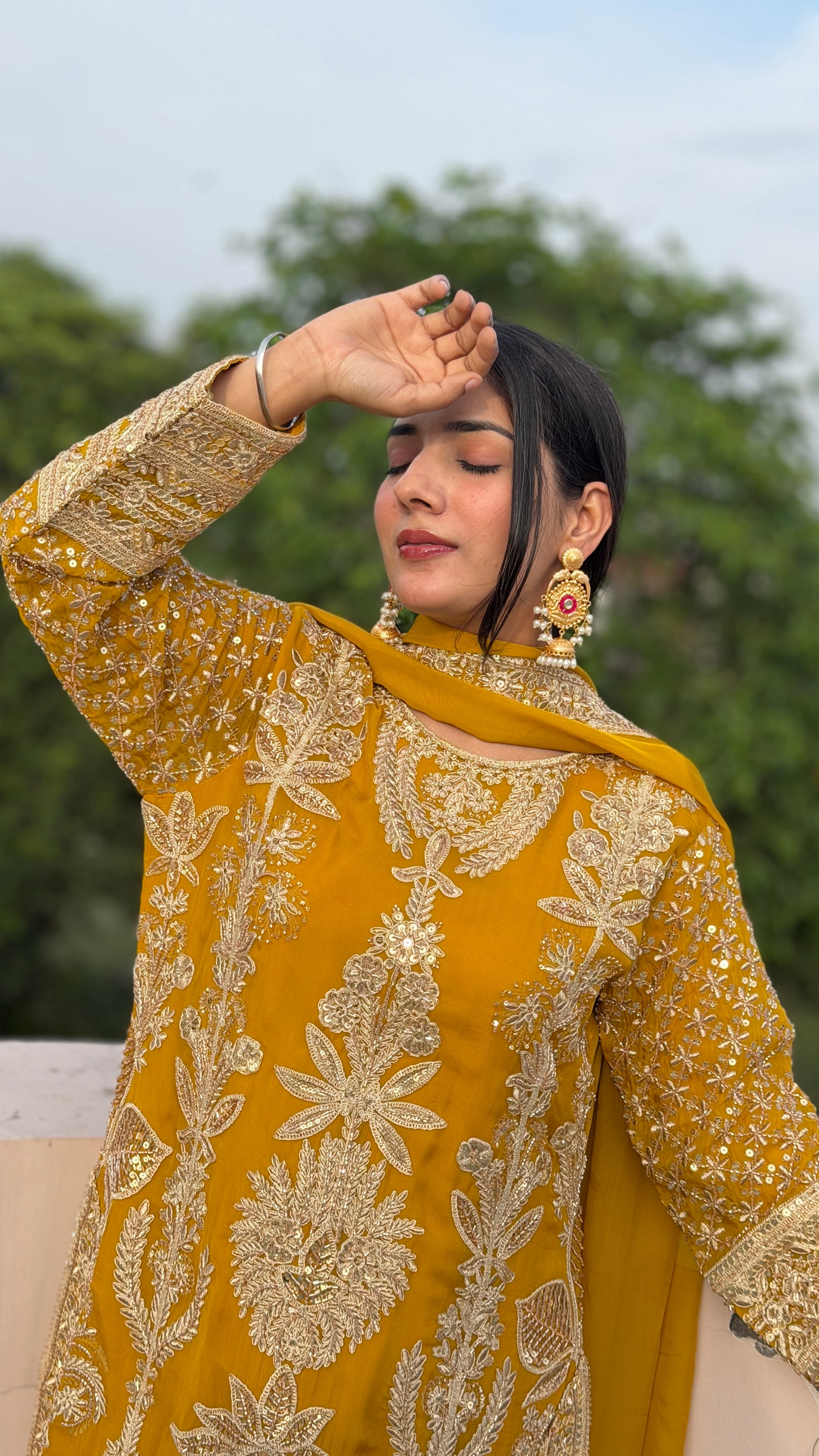 Mustard Gold Organza Luxe Pakistani Suit Set