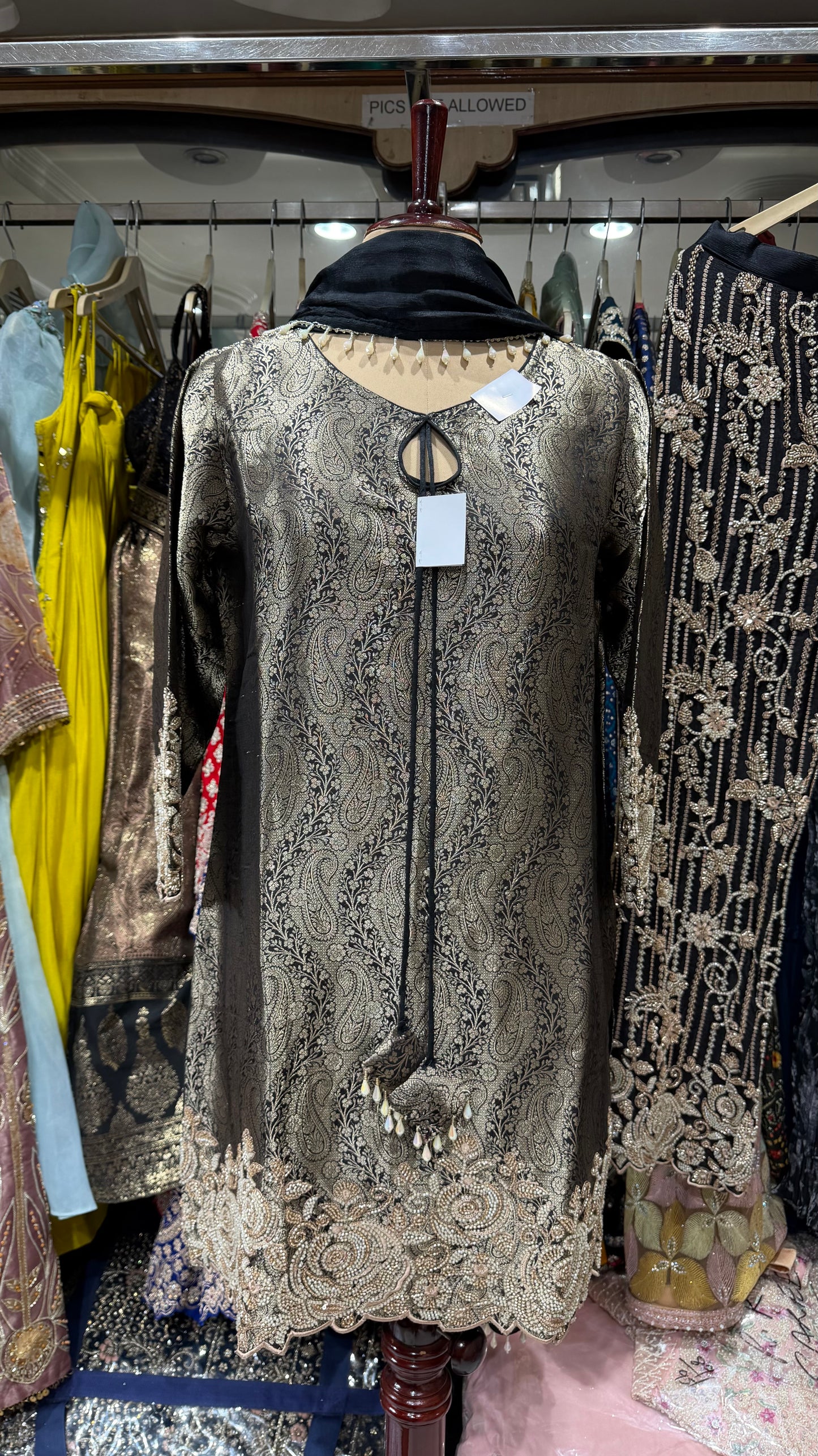 Pure Kheenkhaab Handwork pearls embroided pants suit