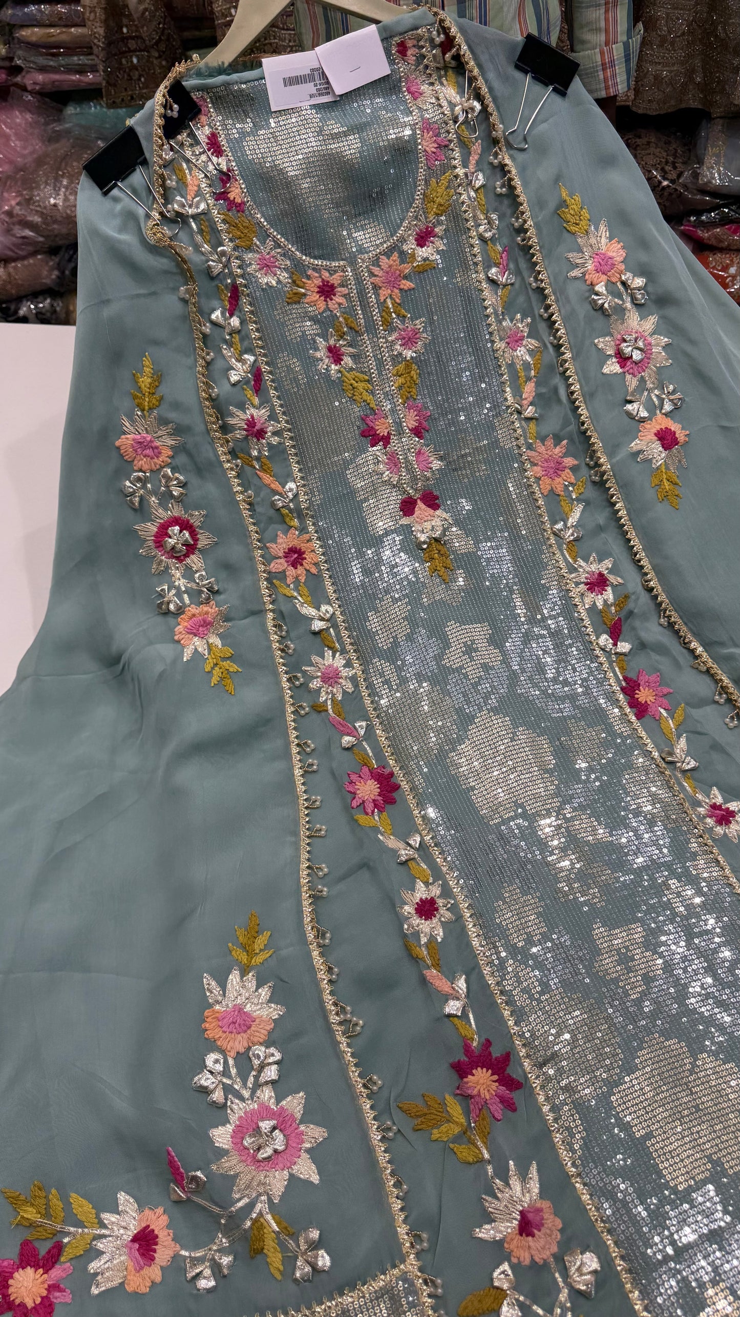 Premium Unstitched Pure Organza Gota Patti Embroidered Suit with Designer Dupatta | Sequin Panel Work Luxury Ethnic Suit