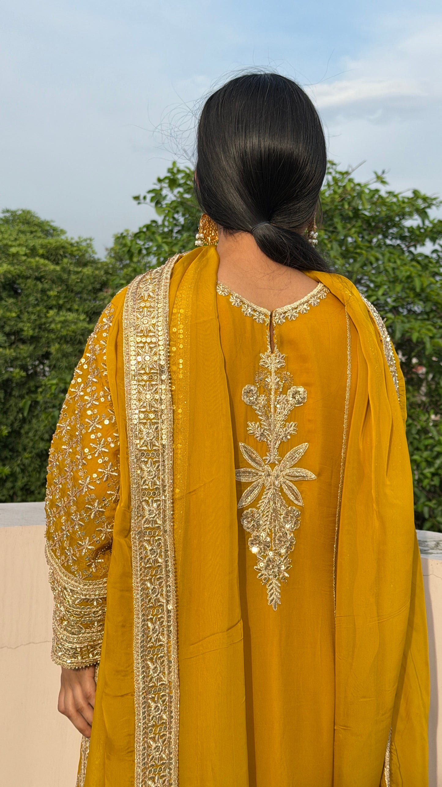 Mustard Gold Organza Luxe Pakistani Suit Set