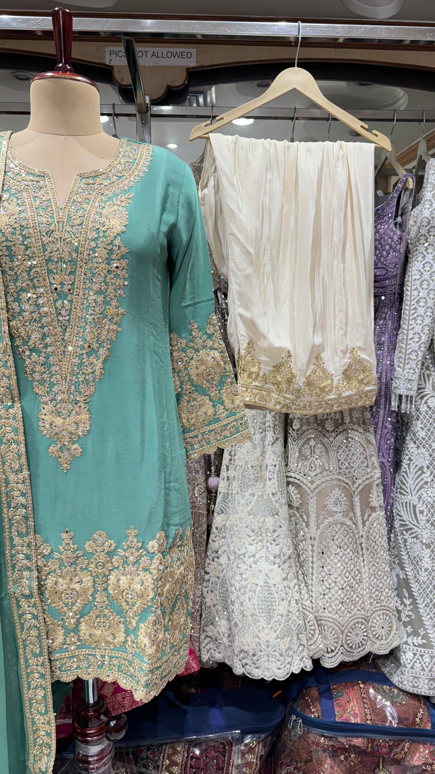 Designer Hand-Embroidered Pure Chinon Farshi Salwar Suit – Readymade Free Size (Up to 46” Bust)