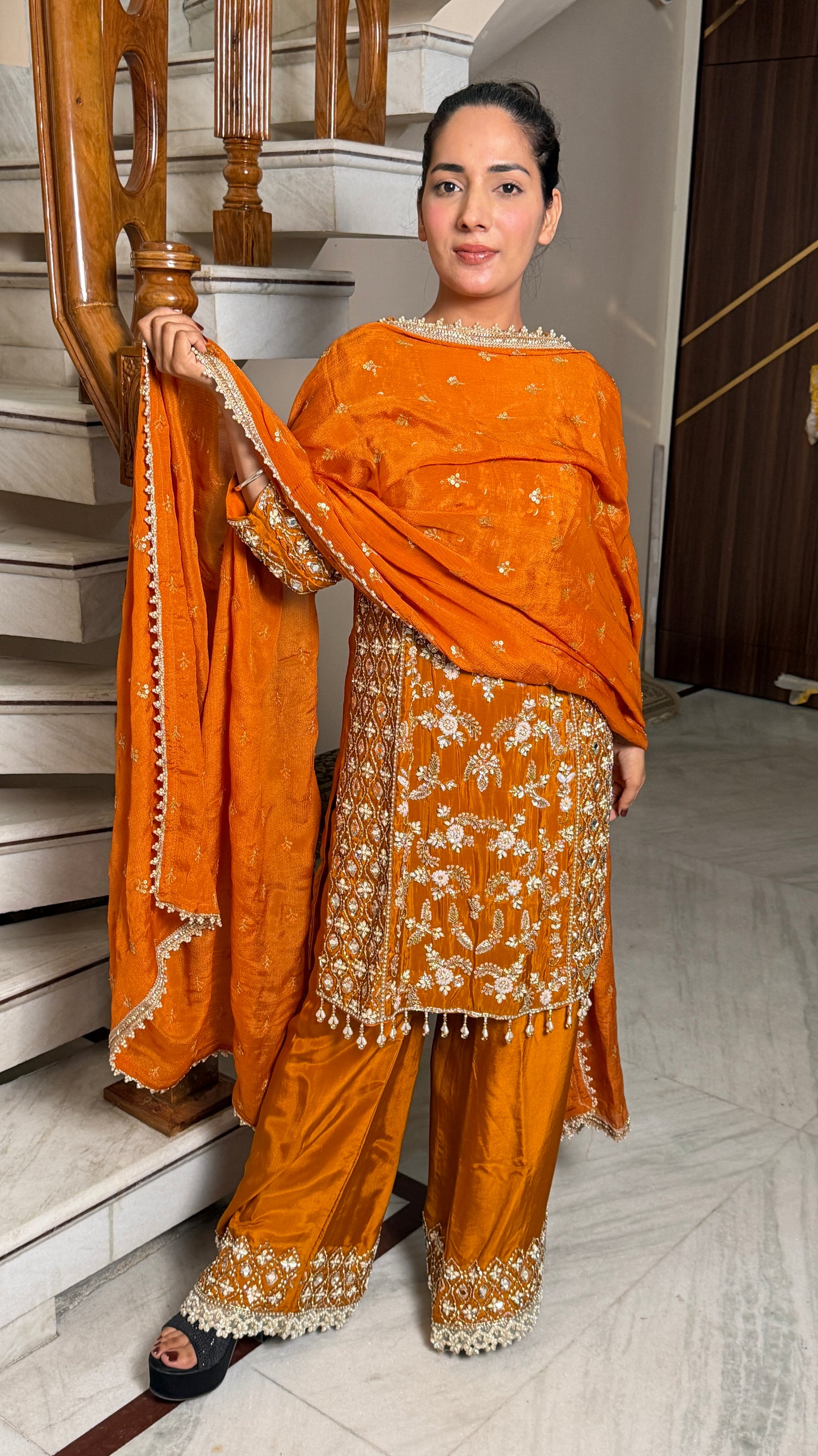 Readymade Pure Silk Zardozi Embroidered Pant Suit – Free Size (Up to 42” Bust)