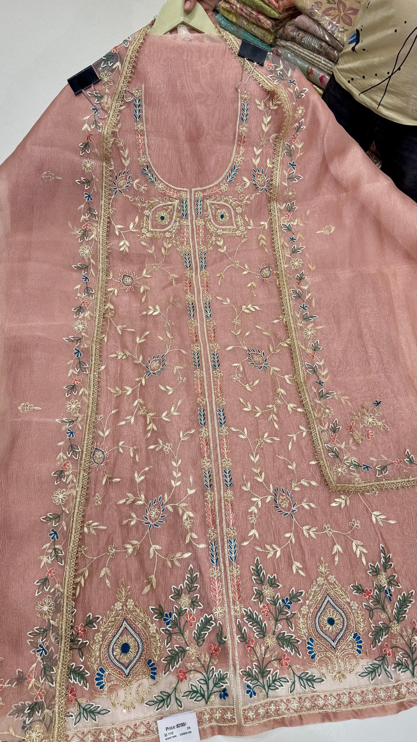Unstitched Pure Crush Organza Zardozi Hand Embroidered Suit with Dupatta
