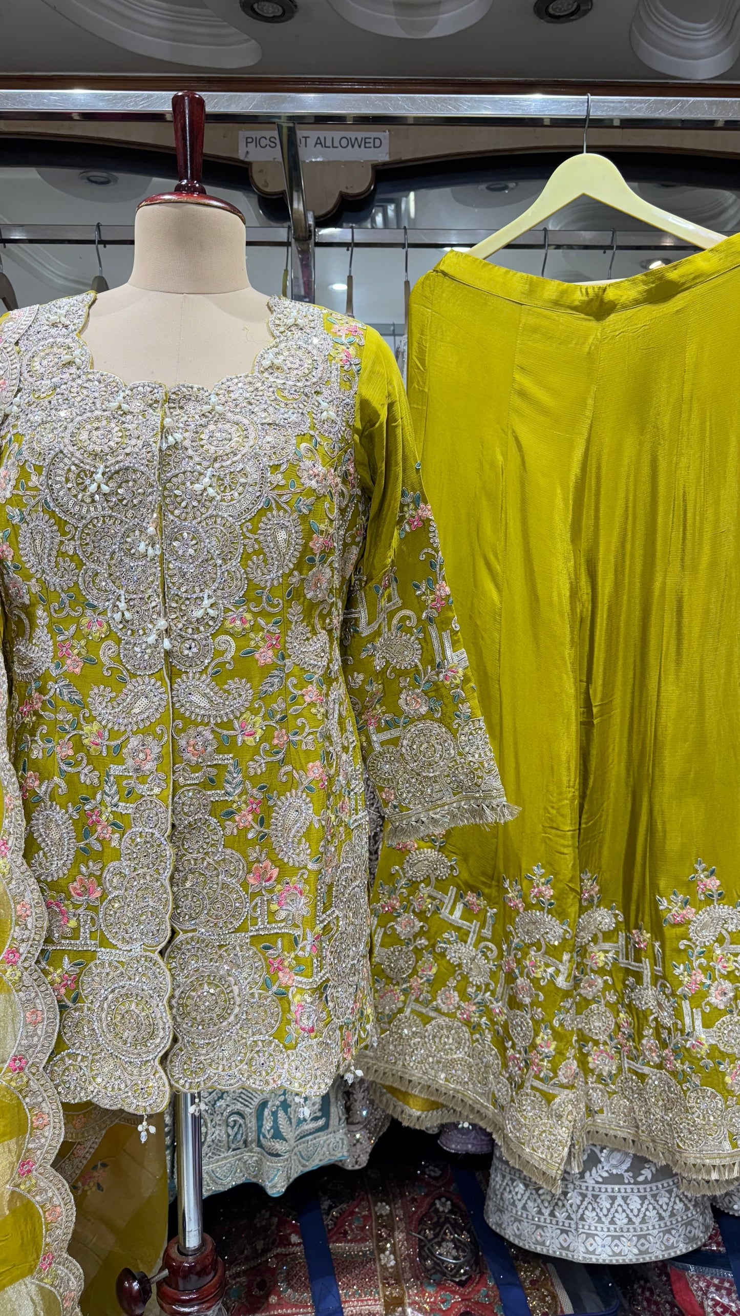 Luxury Hand Embroidered Chinon Sharara Suit with Tissue Dupatta – Ready to Wear (Free Size up to 44 Bust)