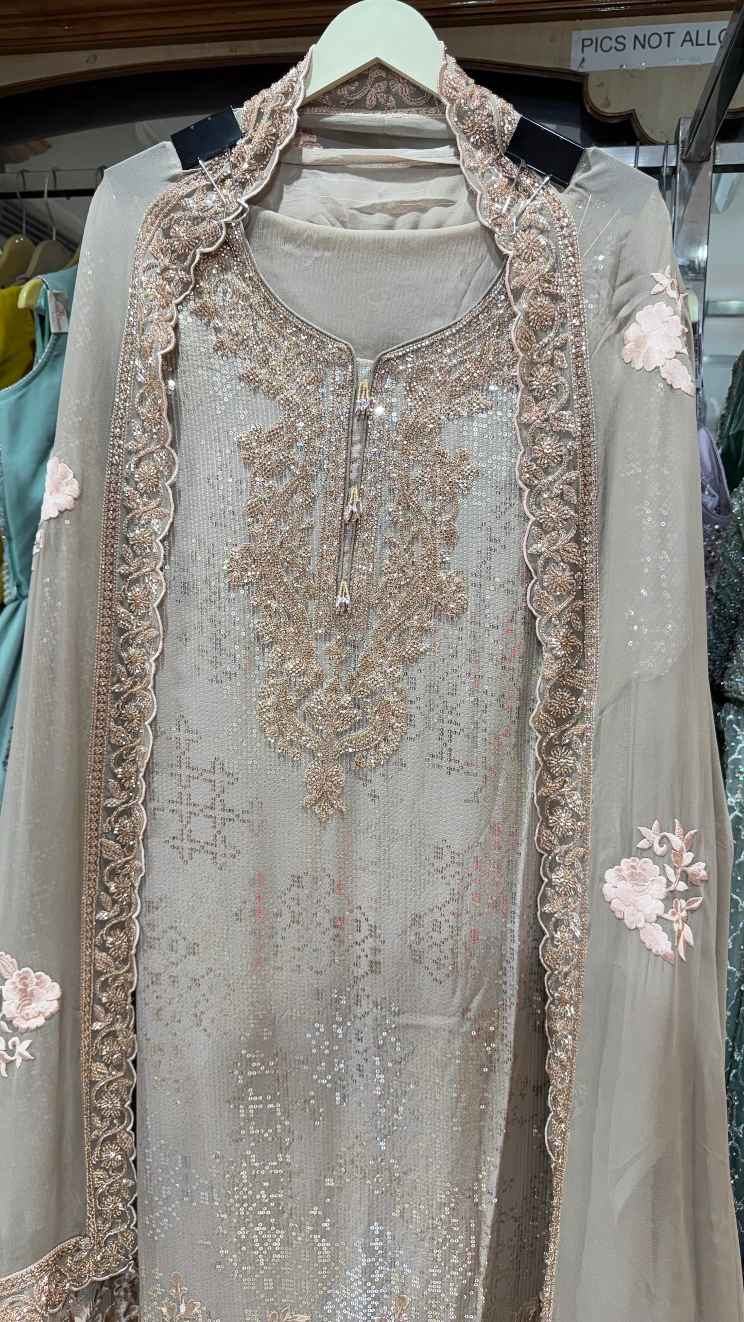 Luxury Unstitched Pure Georgette Handwork Suit with Resham, Sequin & Beads Embroidery | Designer Party Wear Pakistani Style Suit Set