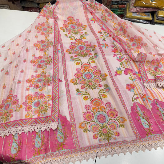 Luxury Mulmul Cotton Handwork Suit with Printed Designer Dupatta & Cotton Silk 2.5m Bottom