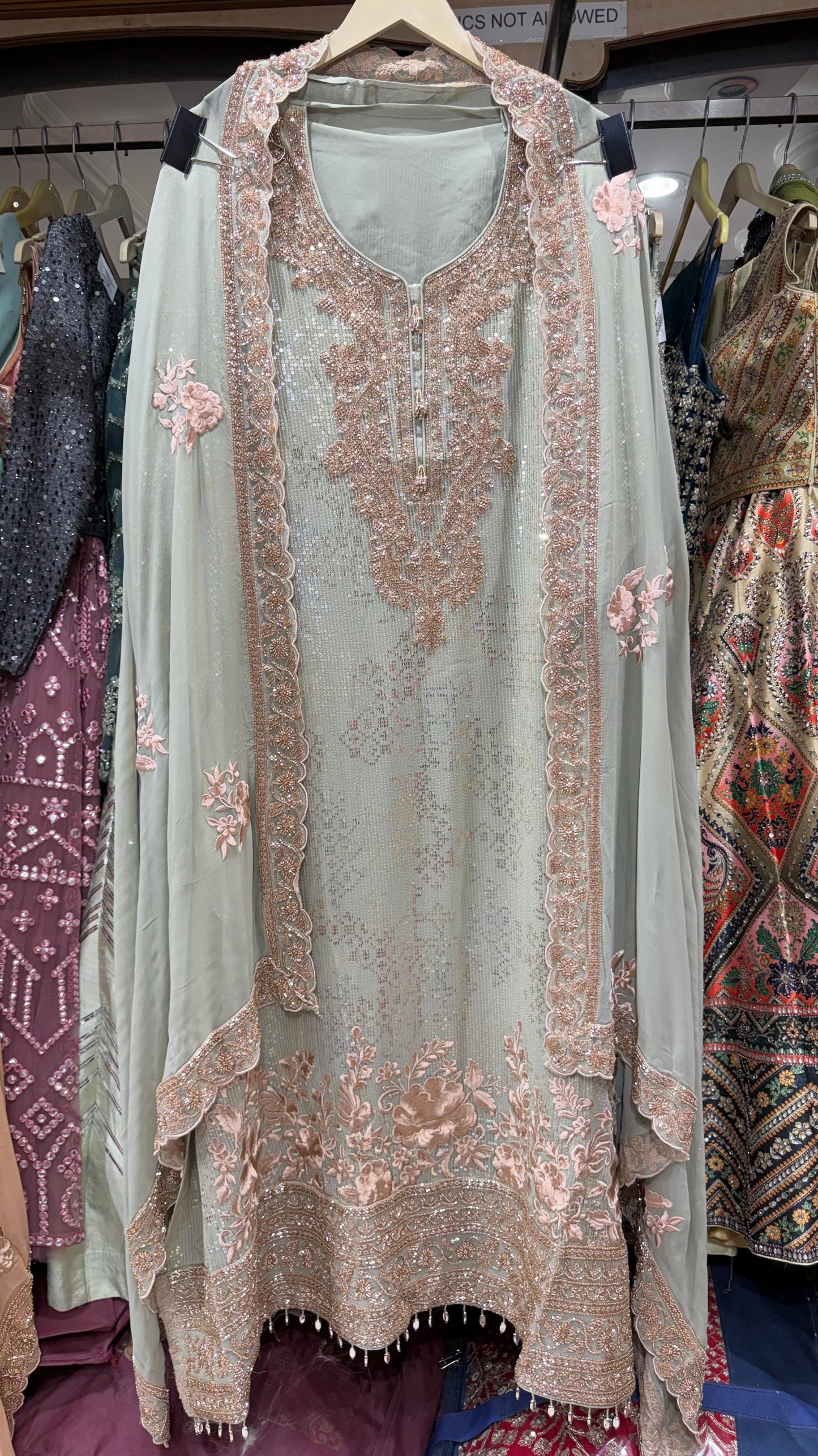 Luxury Unstitched Pure Georgette Handwork Suit with Resham, Sequin & Beads Embroidery | Designer Party Wear Pakistani Style Suit Set