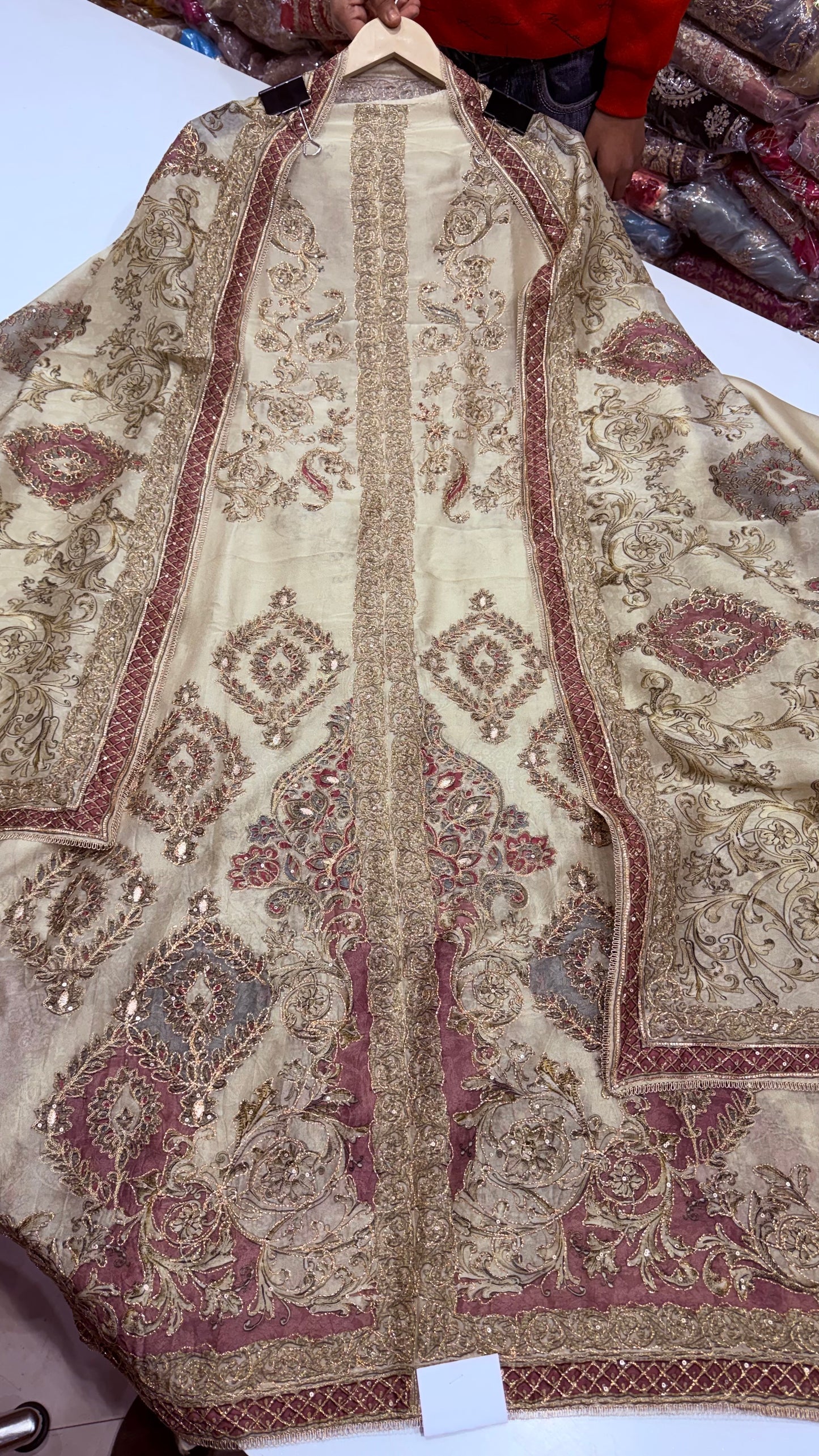 Sabyasachi Inspired Achkan Style Unstitched Suit in Organza Silk