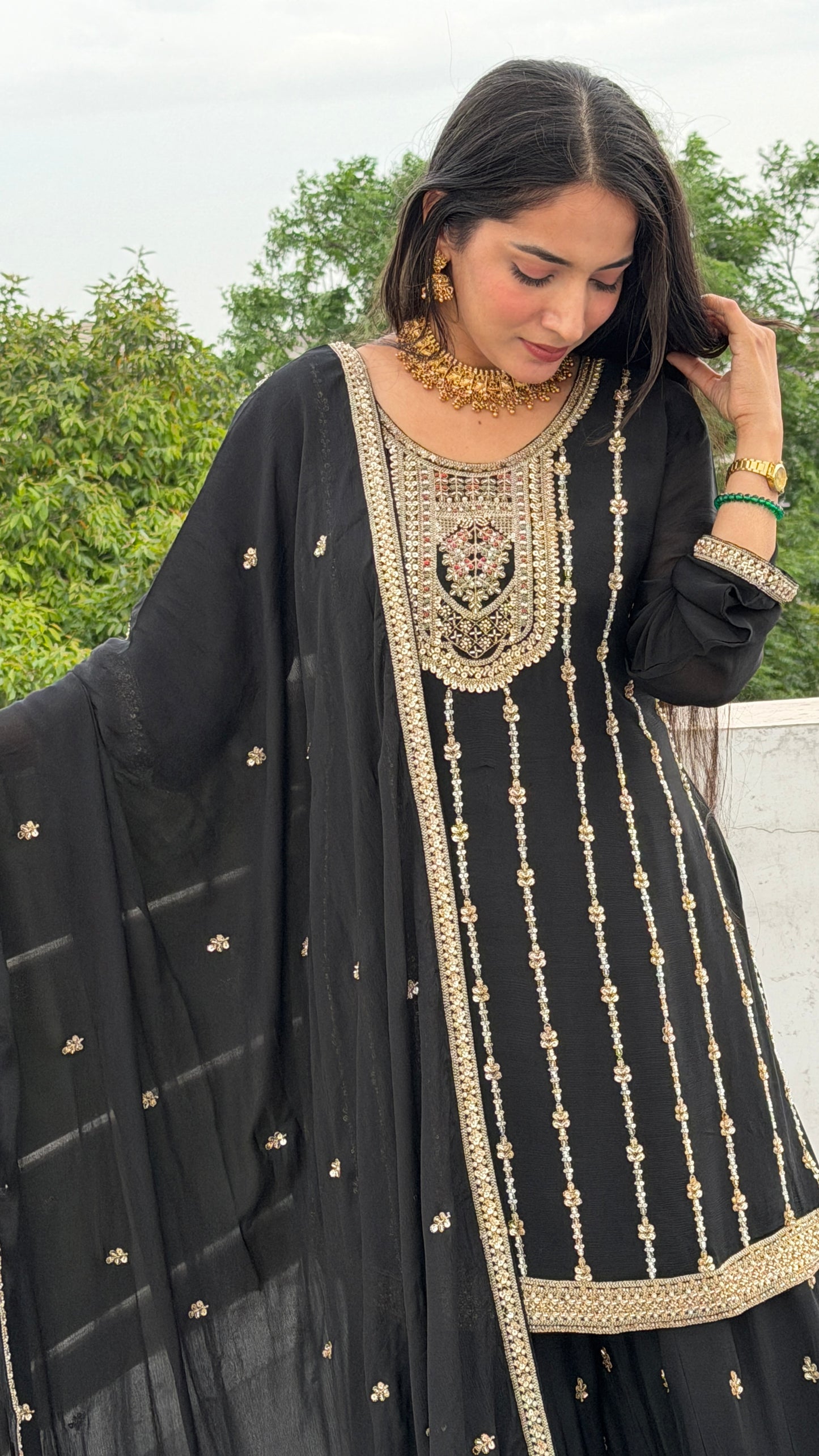 Noir Royale Handcrafted Zardozi Sharara Suit Set