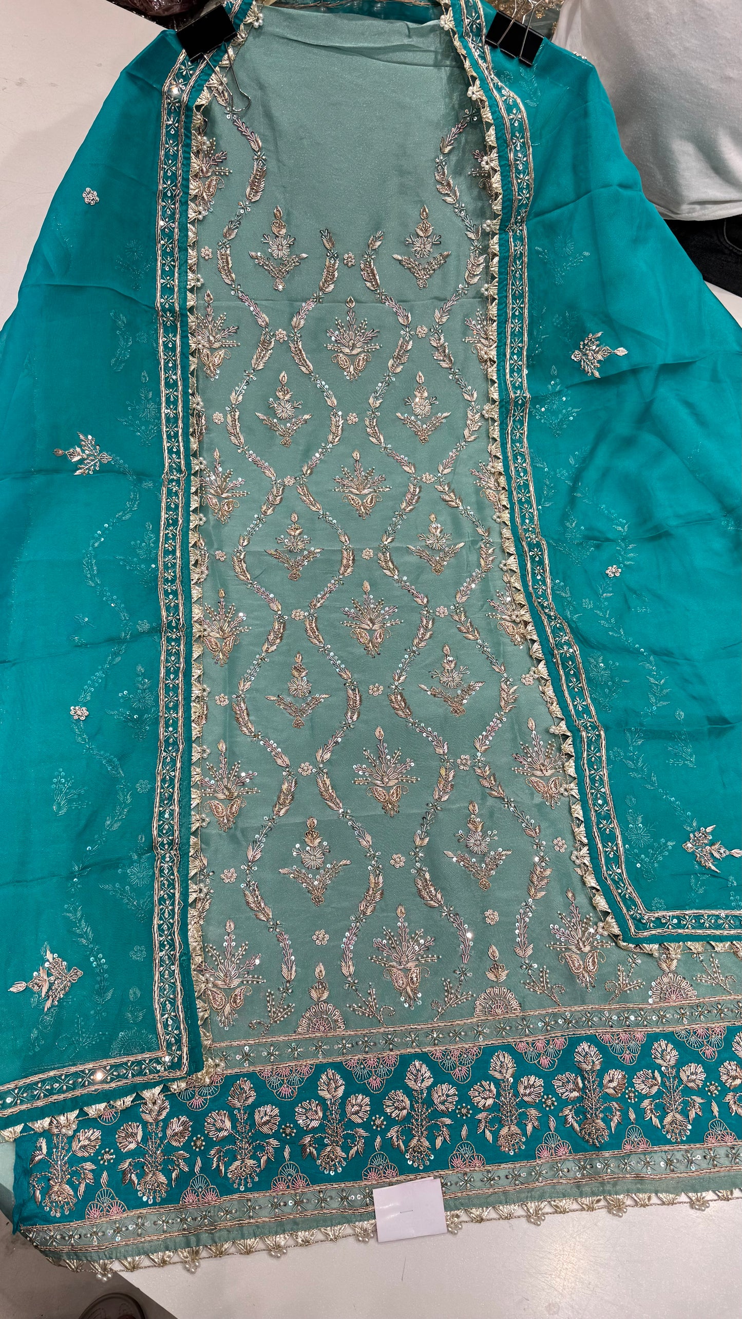 Luxury Pure Tissue & Organza Hand-Embroidered Unstitched Suit