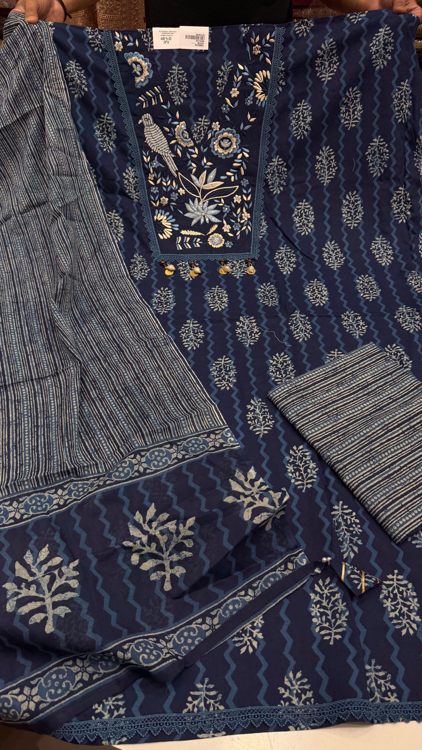 ✨ Indigo Bloom Cotton Unstitched Suit Set