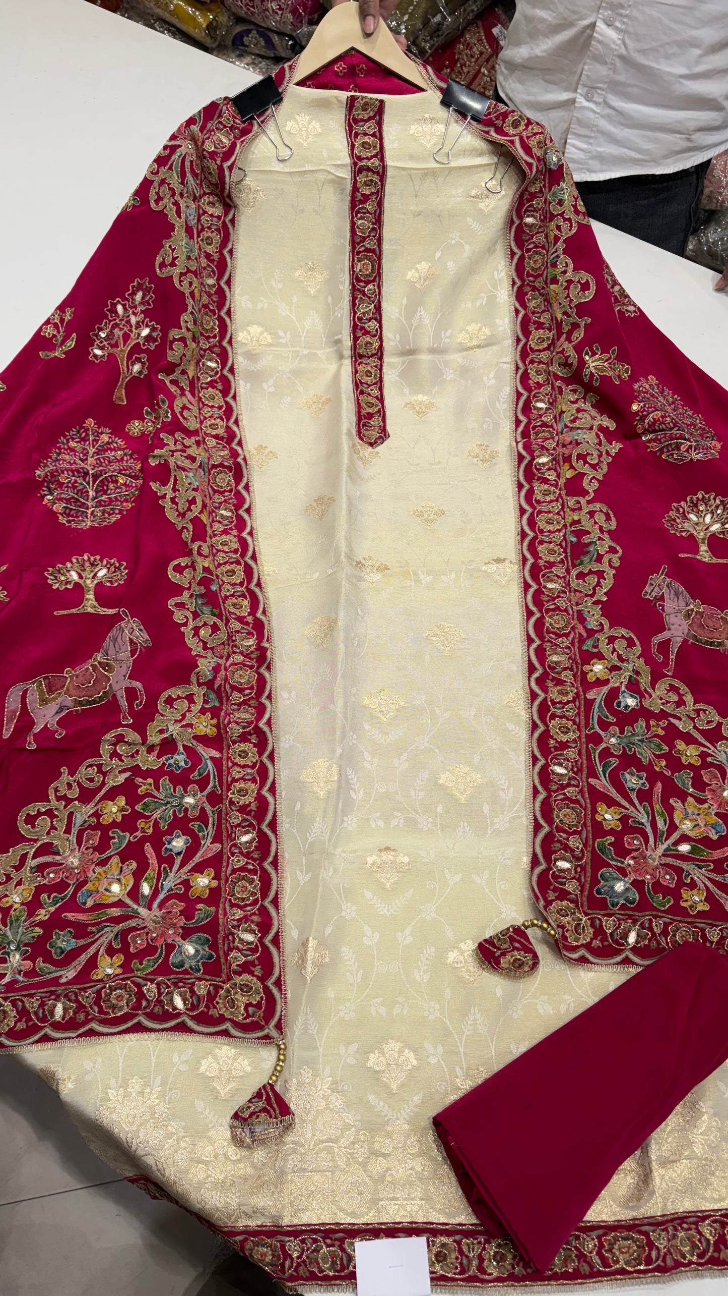 ✨ Sabyasachi Inspired Self Banarasi Tissue Designer Unstitched Suit Set