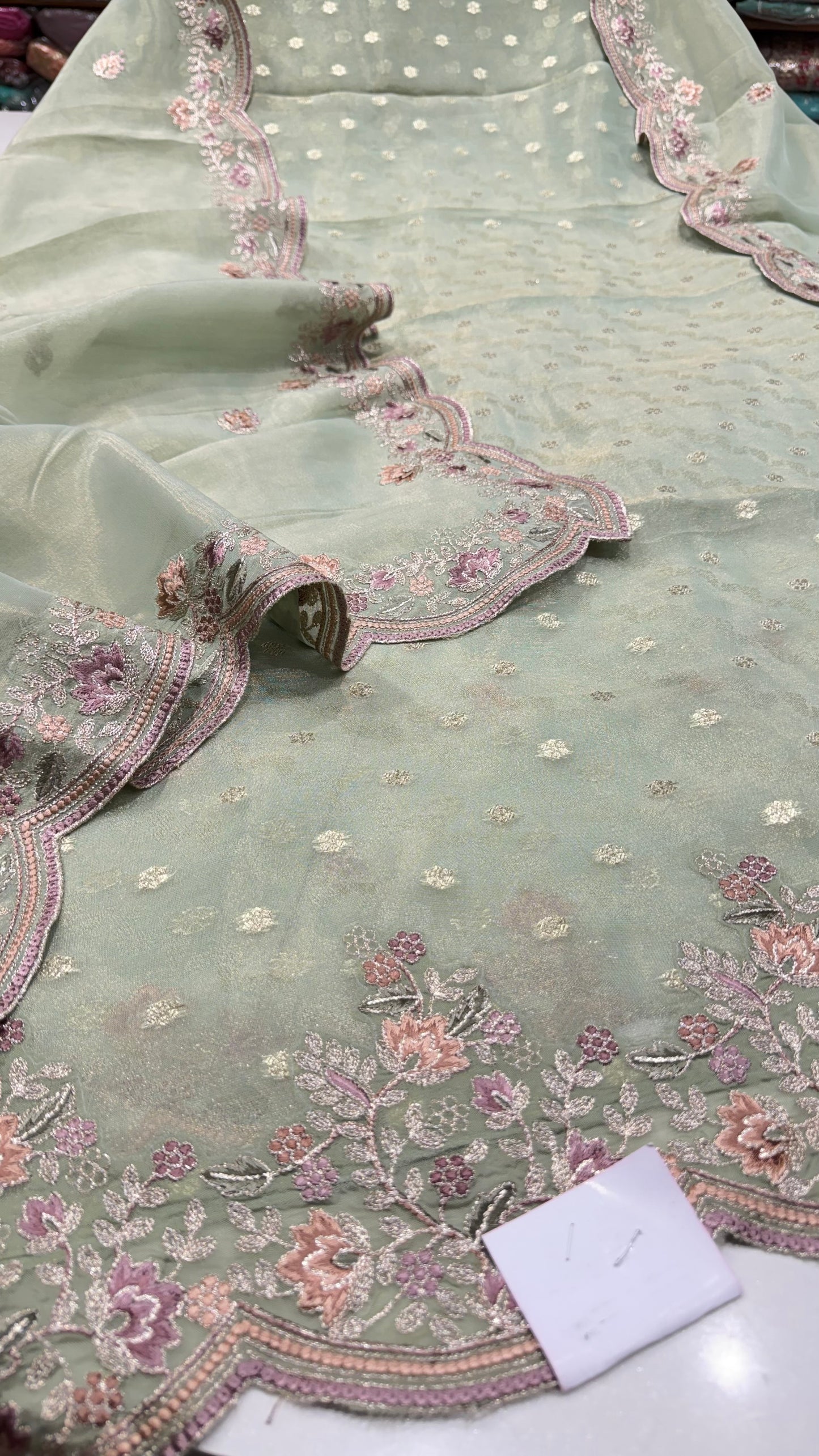 ✨ Pastel Grace Handloom Tissue Unstitched Suit Set
