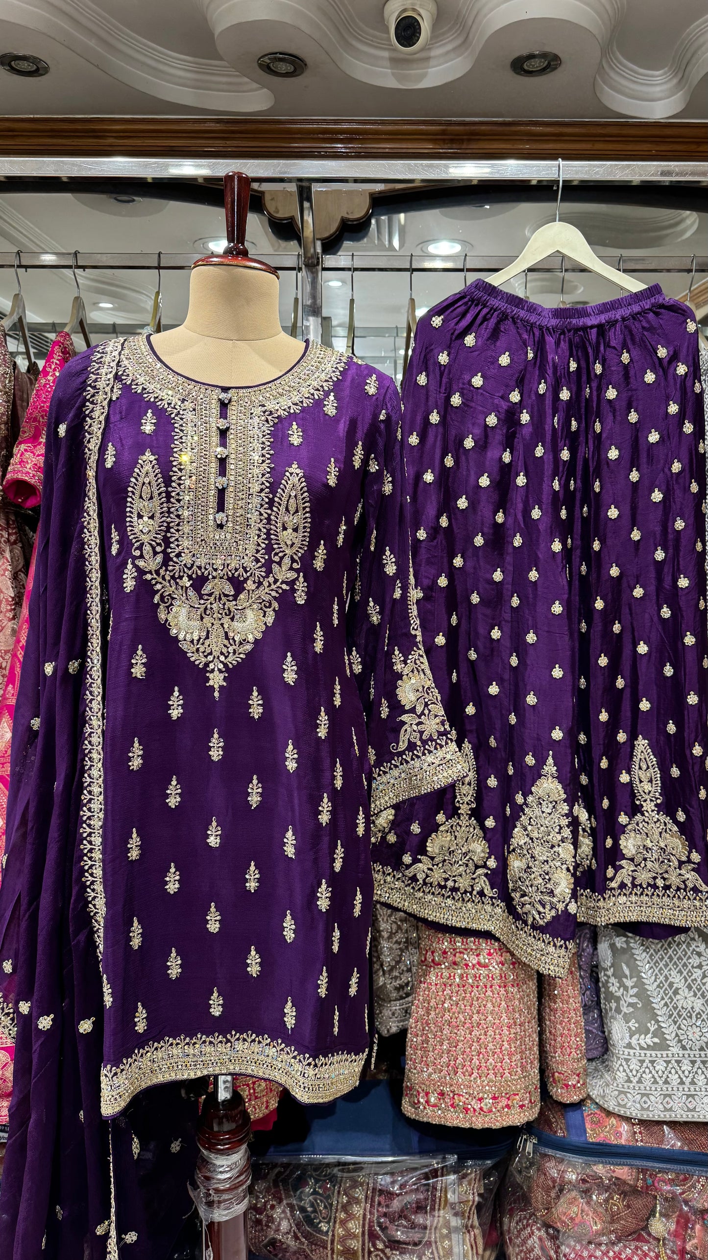 Royal Purple Pure Chinon Hand Embroidered Readymade Lehenga Suit – Free Size (Up to 44” Bust)