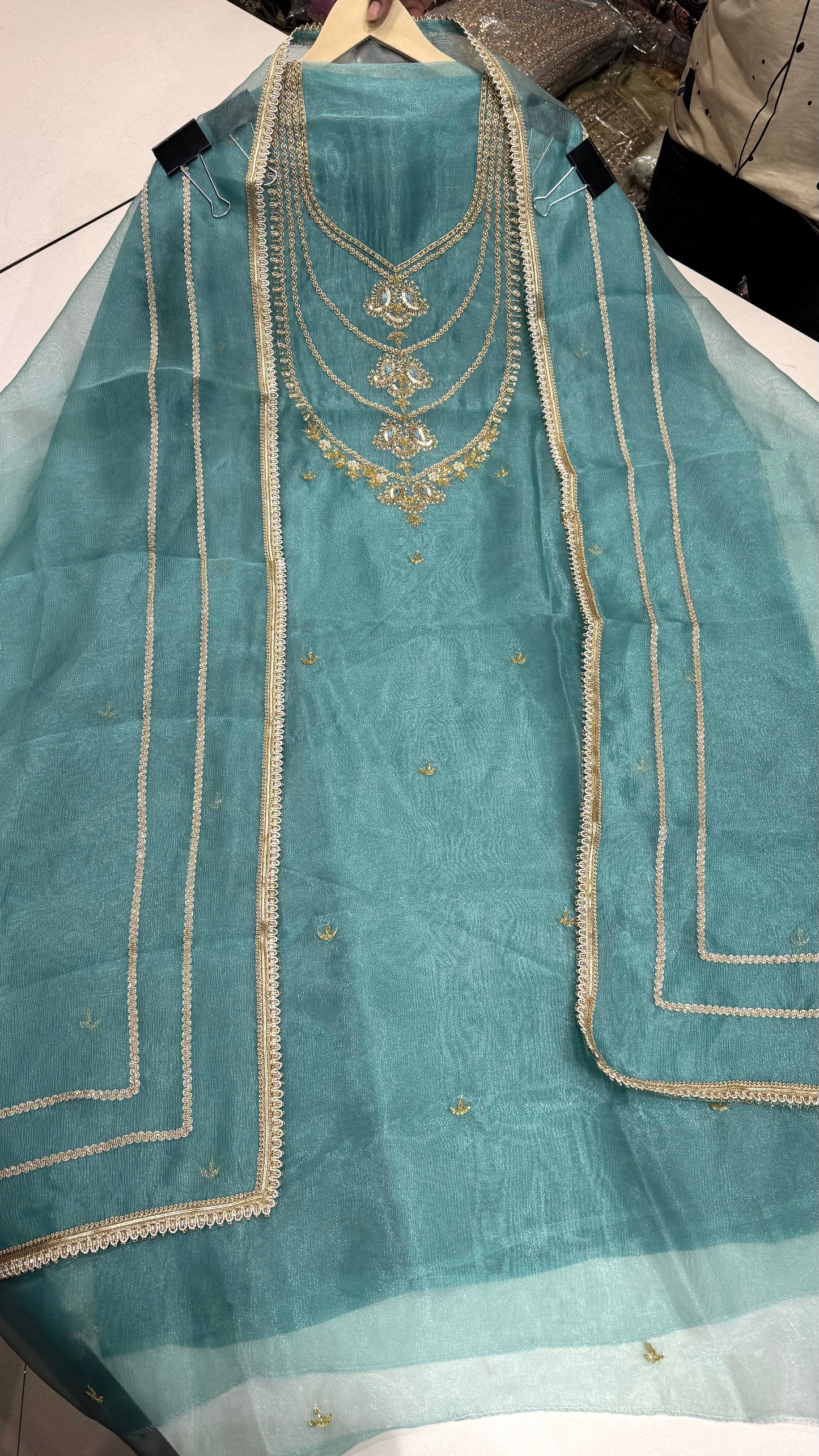 Designer Glass Tissue Hand-Embroidered Unstitched Suit