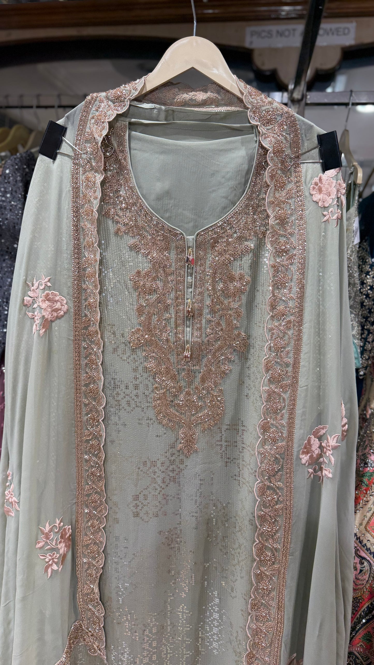 Luxury Unstitched Pure Georgette Handwork Suit with Resham, Sequin & Beads Embroidery | Designer Party Wear Pakistani Style Suit Set