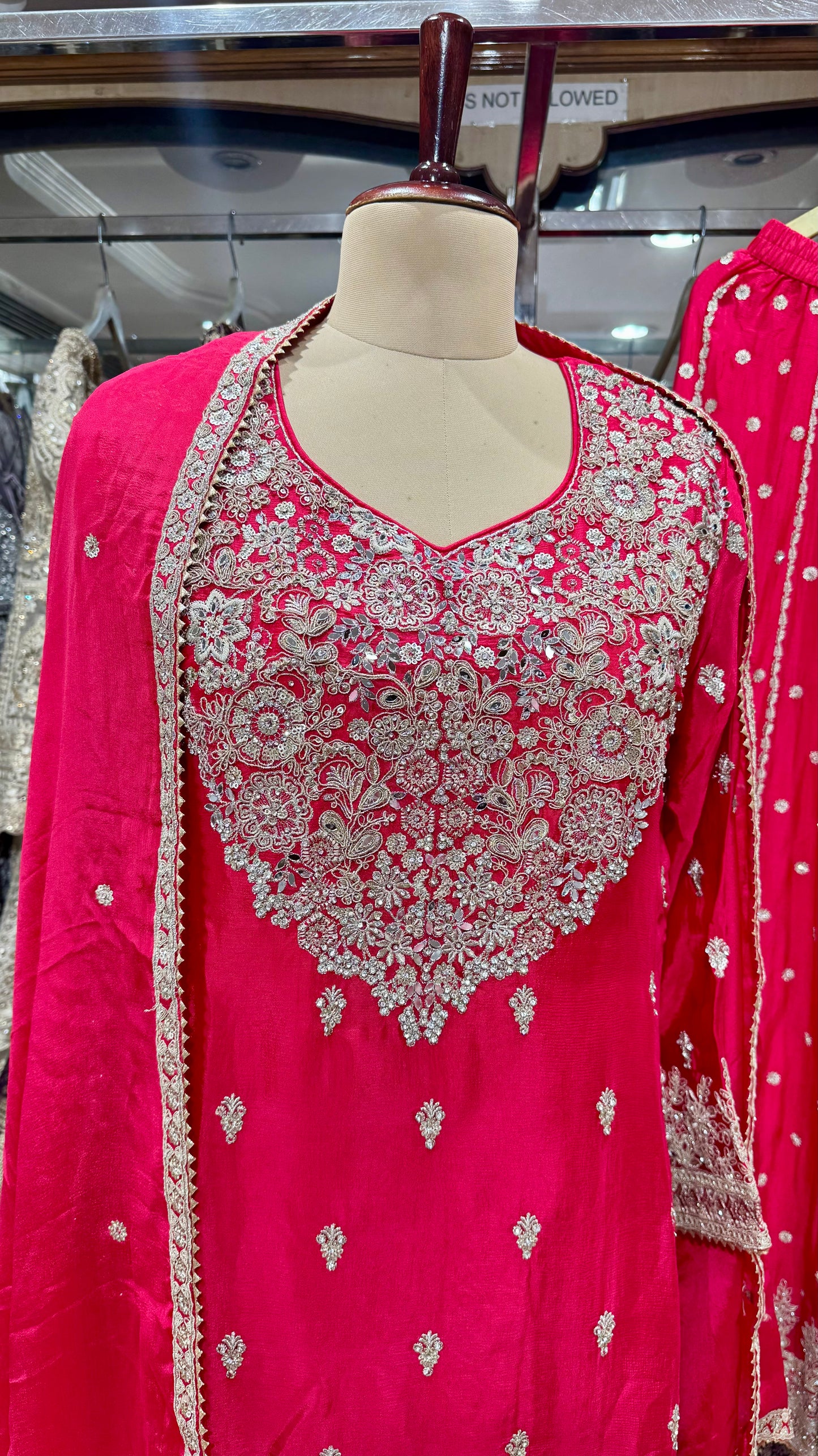 Chinon Crepe Readymade Sharara Suit with Zari & Sequin Embroidery