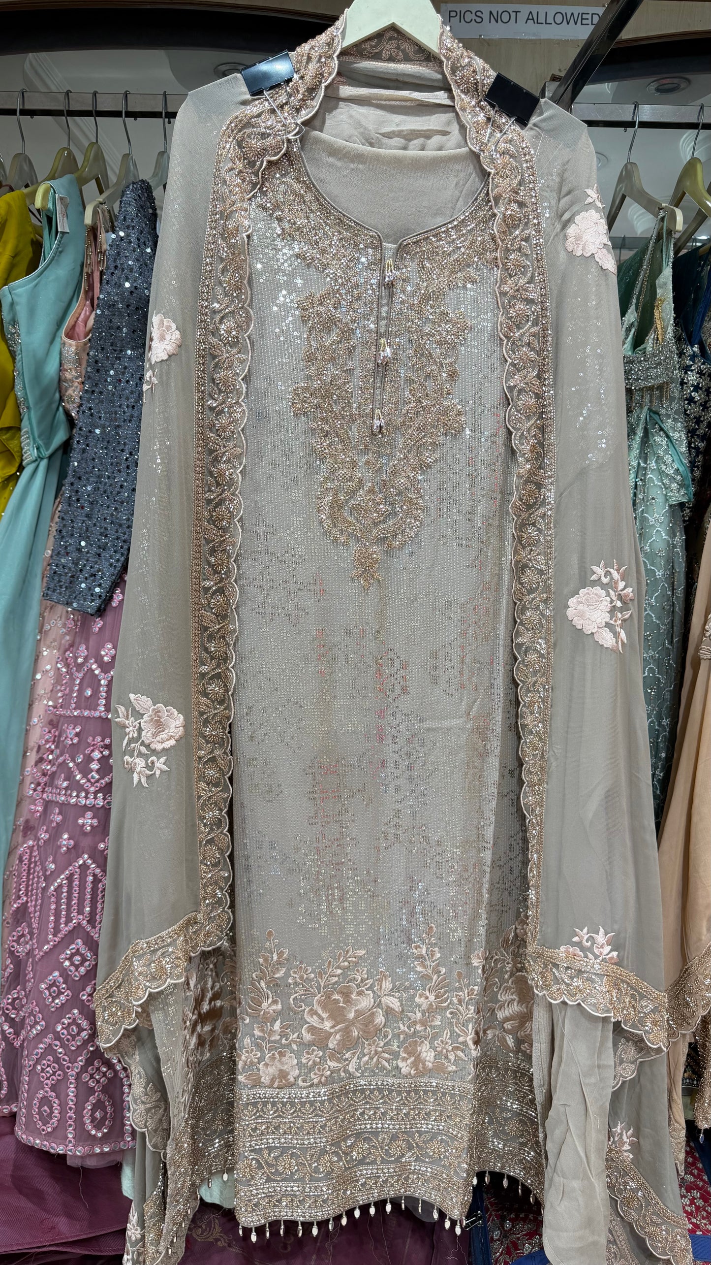 Luxury Unstitched Pure Georgette Handwork Suit with Resham, Sequin & Beads Embroidery | Designer Party Wear Pakistani Style Suit Set
