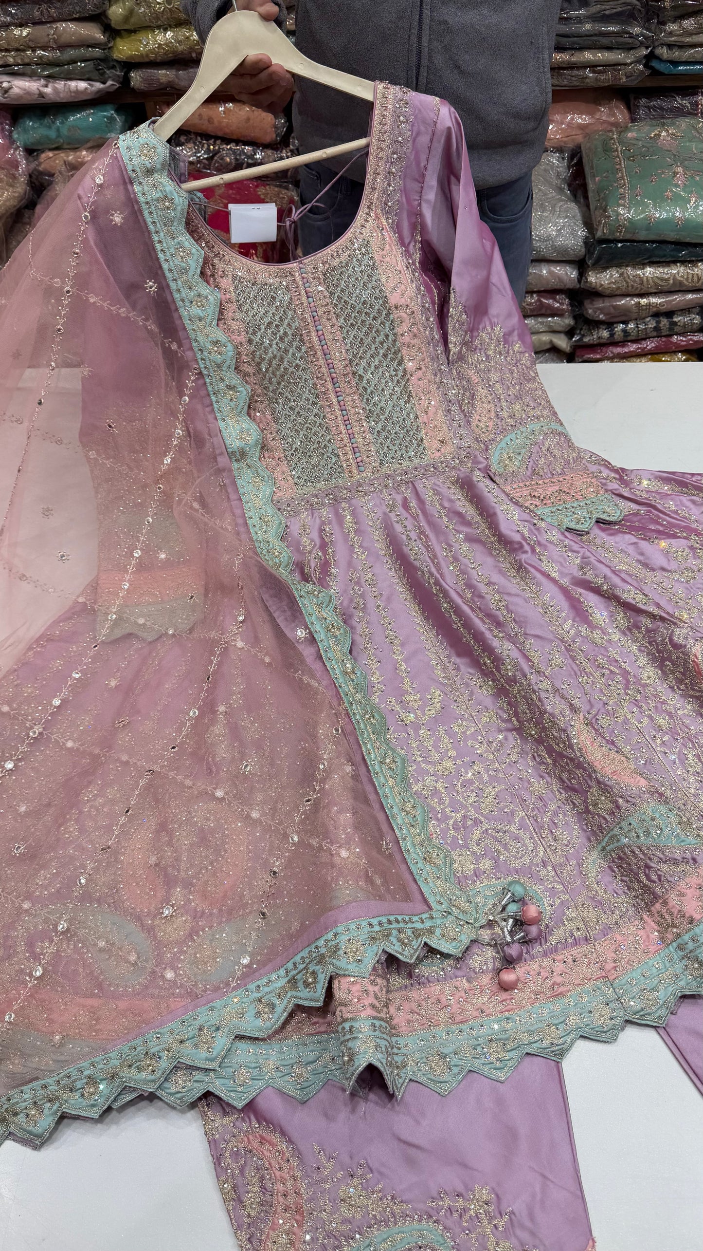 Pure Silk Zari Embroided Pakistani Anarkali with salwar