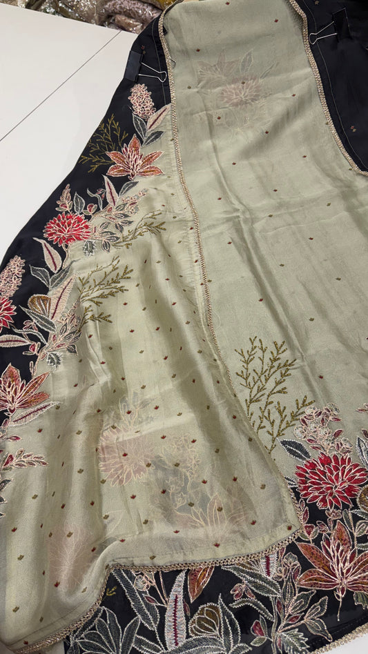 Sabyasachi Inspired orgenza Silk Digital Print & Hand Embroidered Suit Set