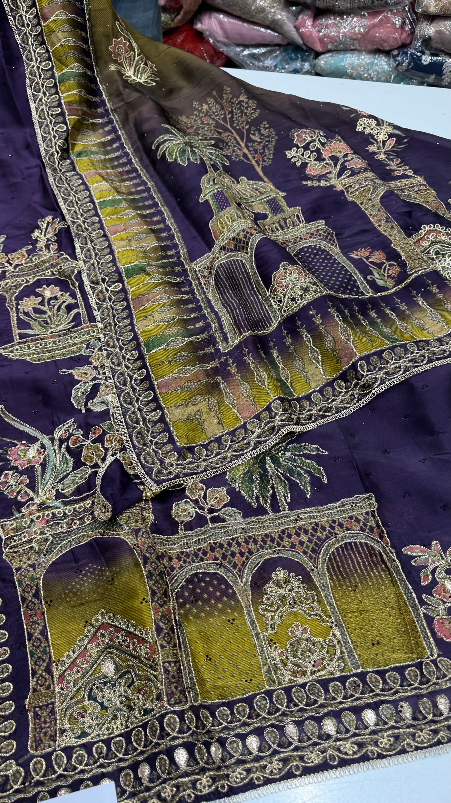 ✨ Sabyasachi Inspired Pure Organza Silk Purple Designer Unstitched Suit Set