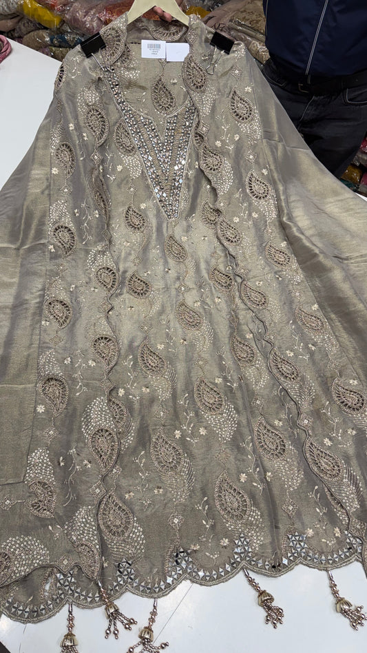Shimmer Tissue Handwork Unstitched Suit Set